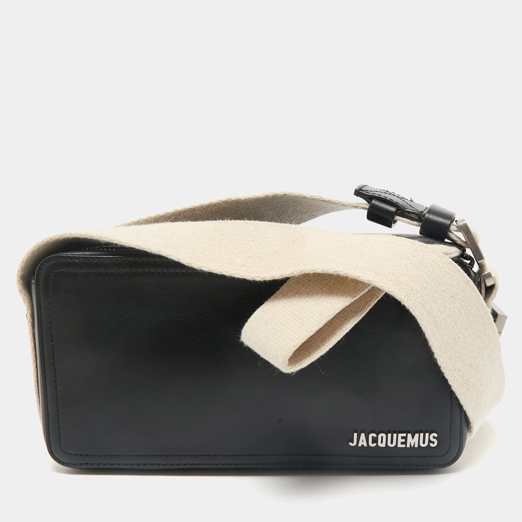 Jacquemus Black Leather Horizontal Le Cuerda Messenger Bag