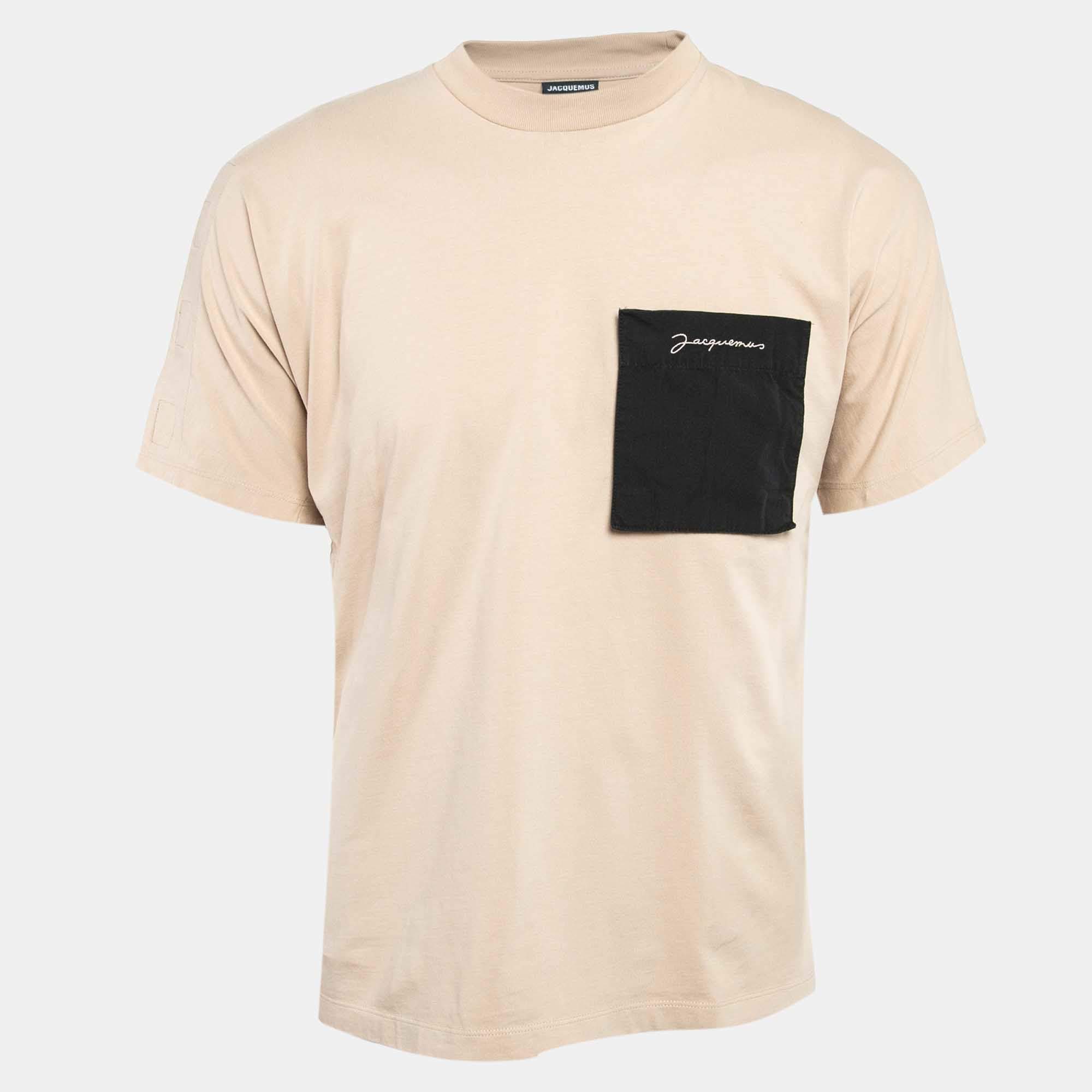 Pre Owned Jacquemus Beige Jersey Velcro Detail Le Yerù T-Shirt S