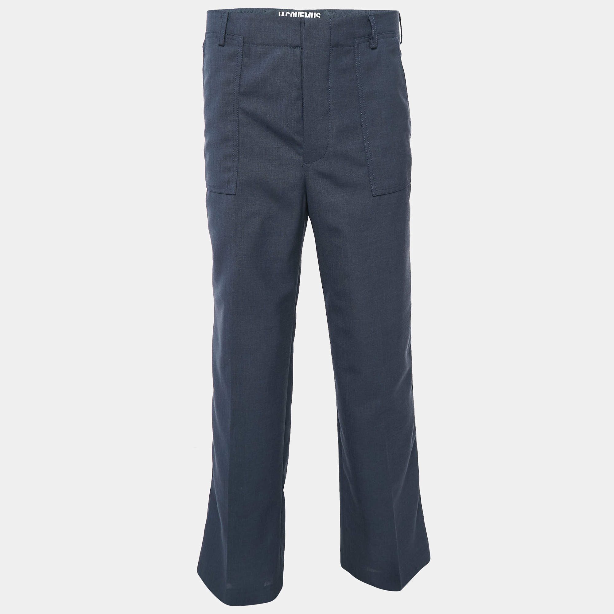 Jacquemus Navy Blue Wool Straight Leg Le Meunier Trousers M