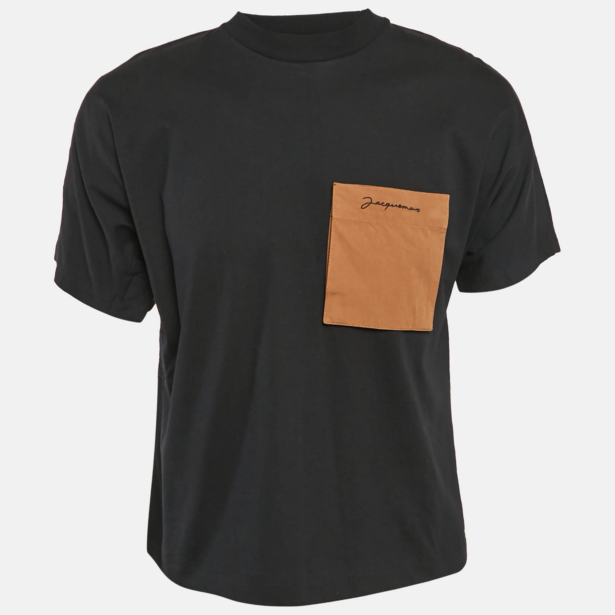 Pre Owned Jacquemus Black Velcro Pocket and Sleeve Detail Cotton Jersey T-Shirt S