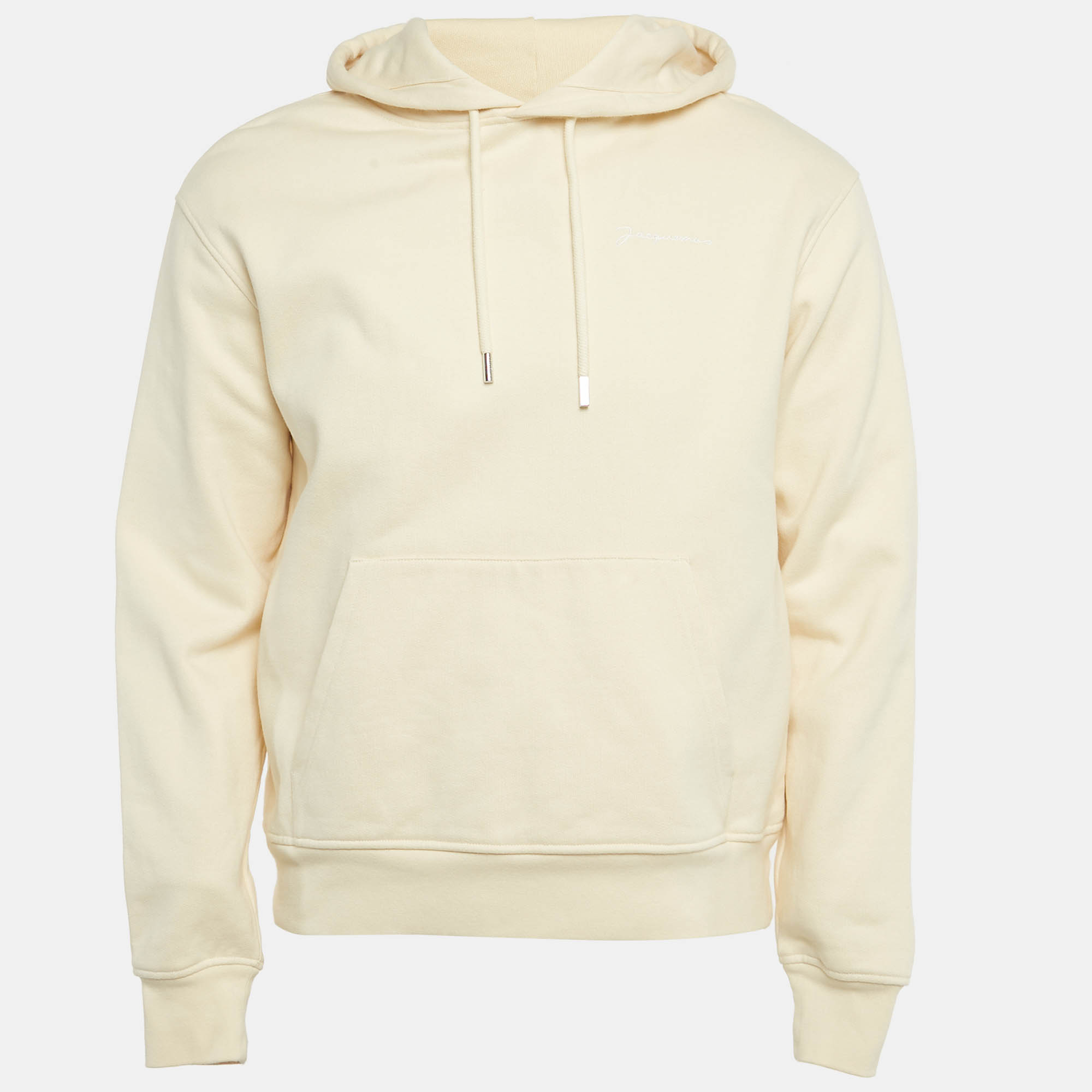 Pre Owned Jacquemus Cream Logo Embroidery Cotton Hooded Sweatshirt S