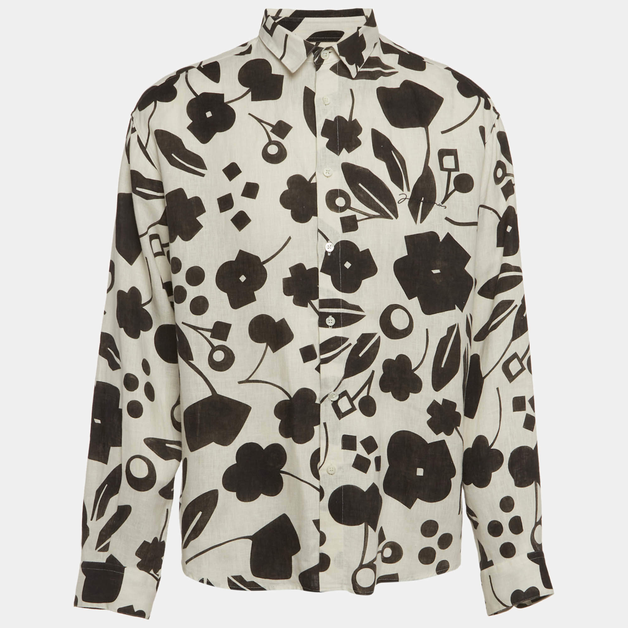 Pre Owned Jacquemus White/Black Linen The Simon Shirt XL