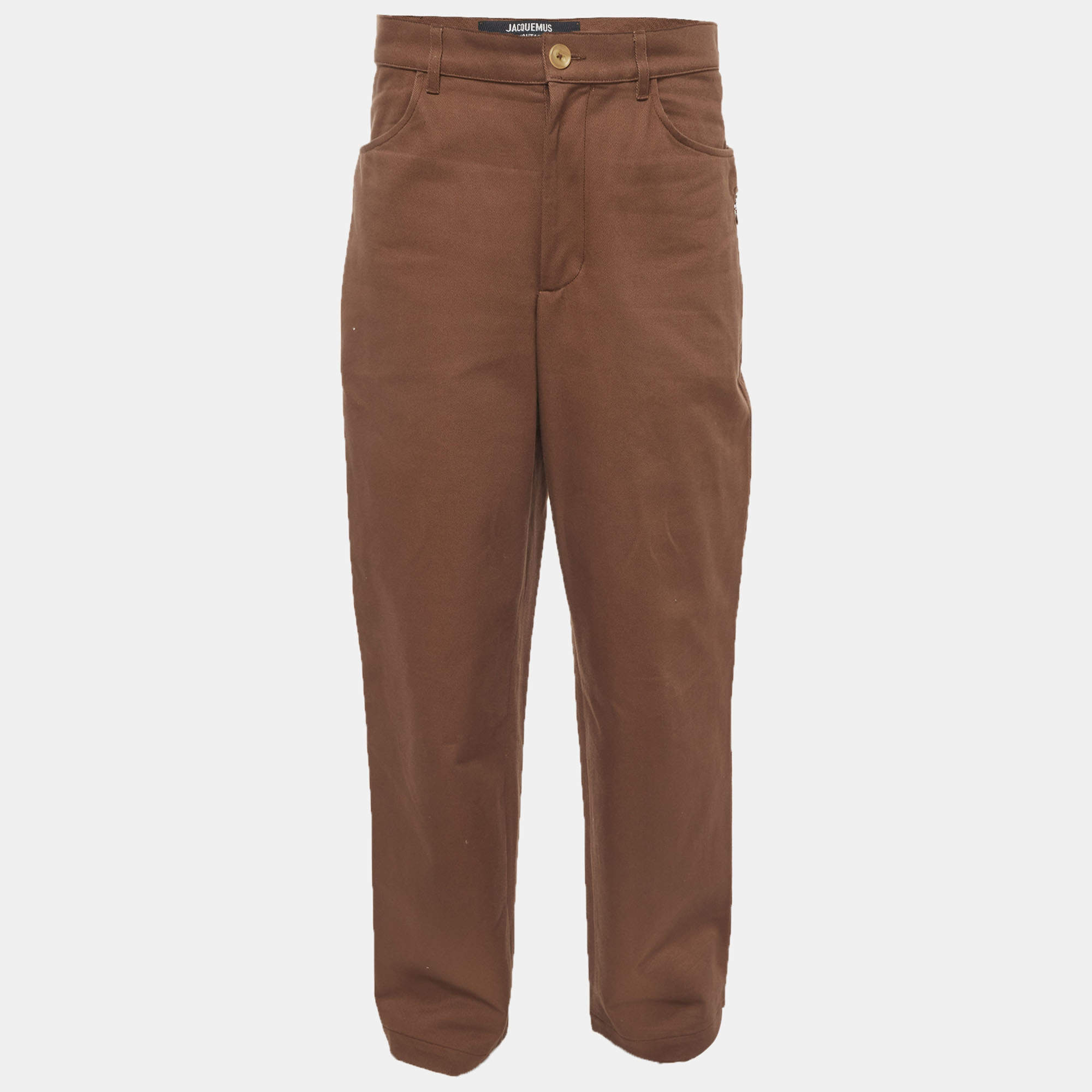 Pre Owned Jacquemus Brown Denim Straight Fit La Montagne Jeans / Waist 35" 
