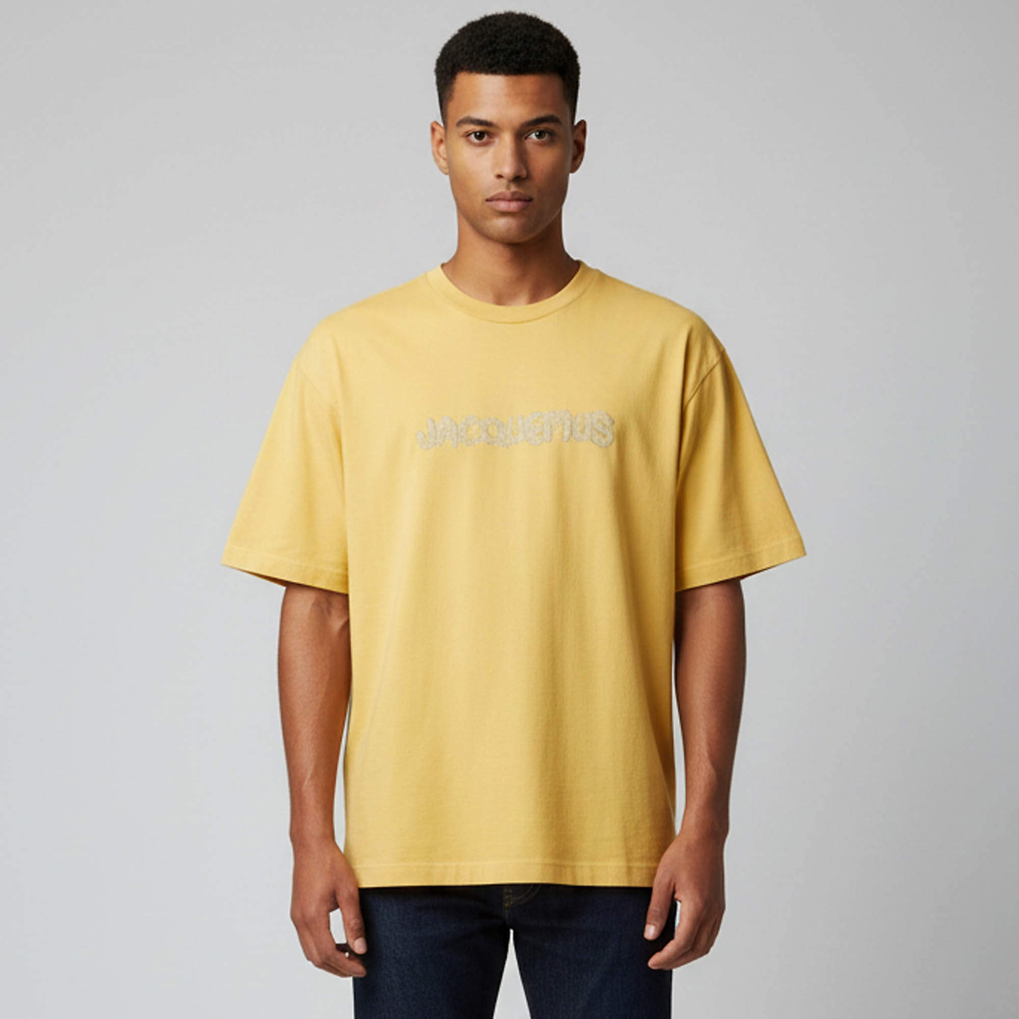 مملوكة مسبقًا Jacquemus Yellow Logo Embroidered Cotton Le Raphia T-Shirt XL