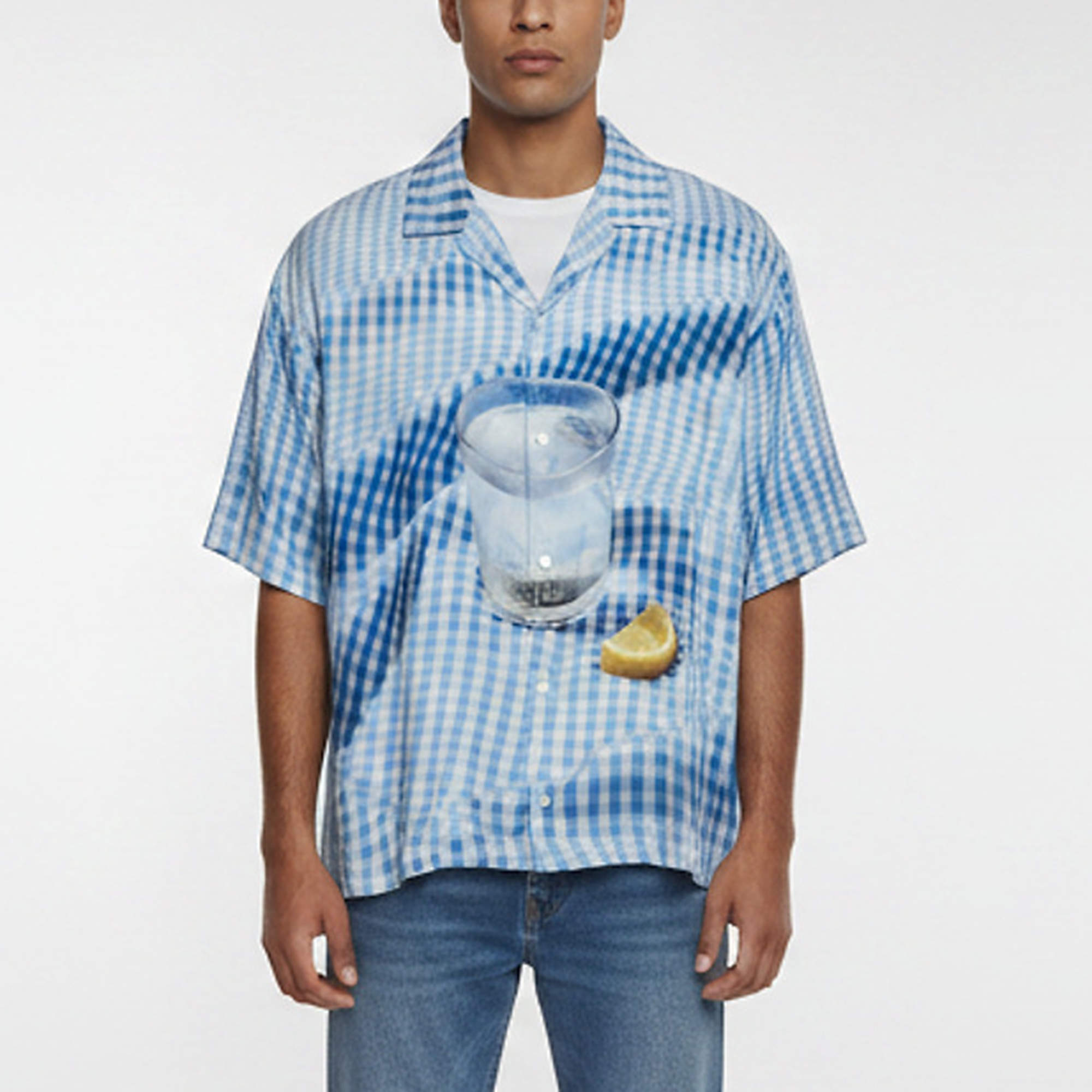Pre Owned Jacquemus Blue Tablecloth Print Lawn Short Sleeve Shirt XXL