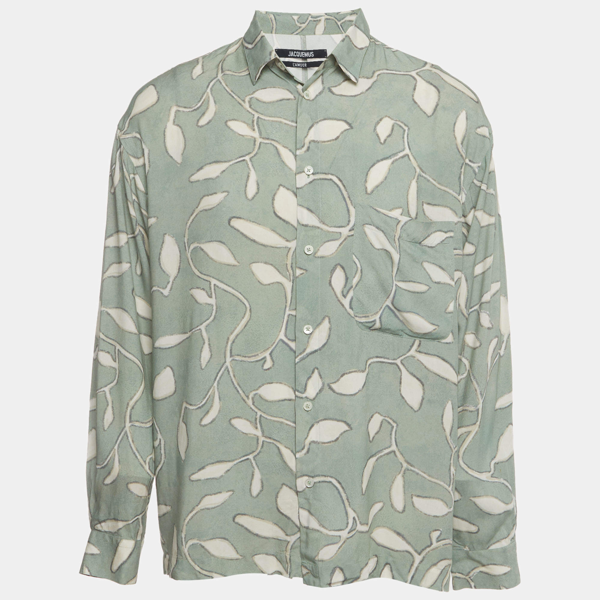 Pre Owned Jacquemus Green Leaf Print Poplin La Chemise Baou Button-Up Shirt L