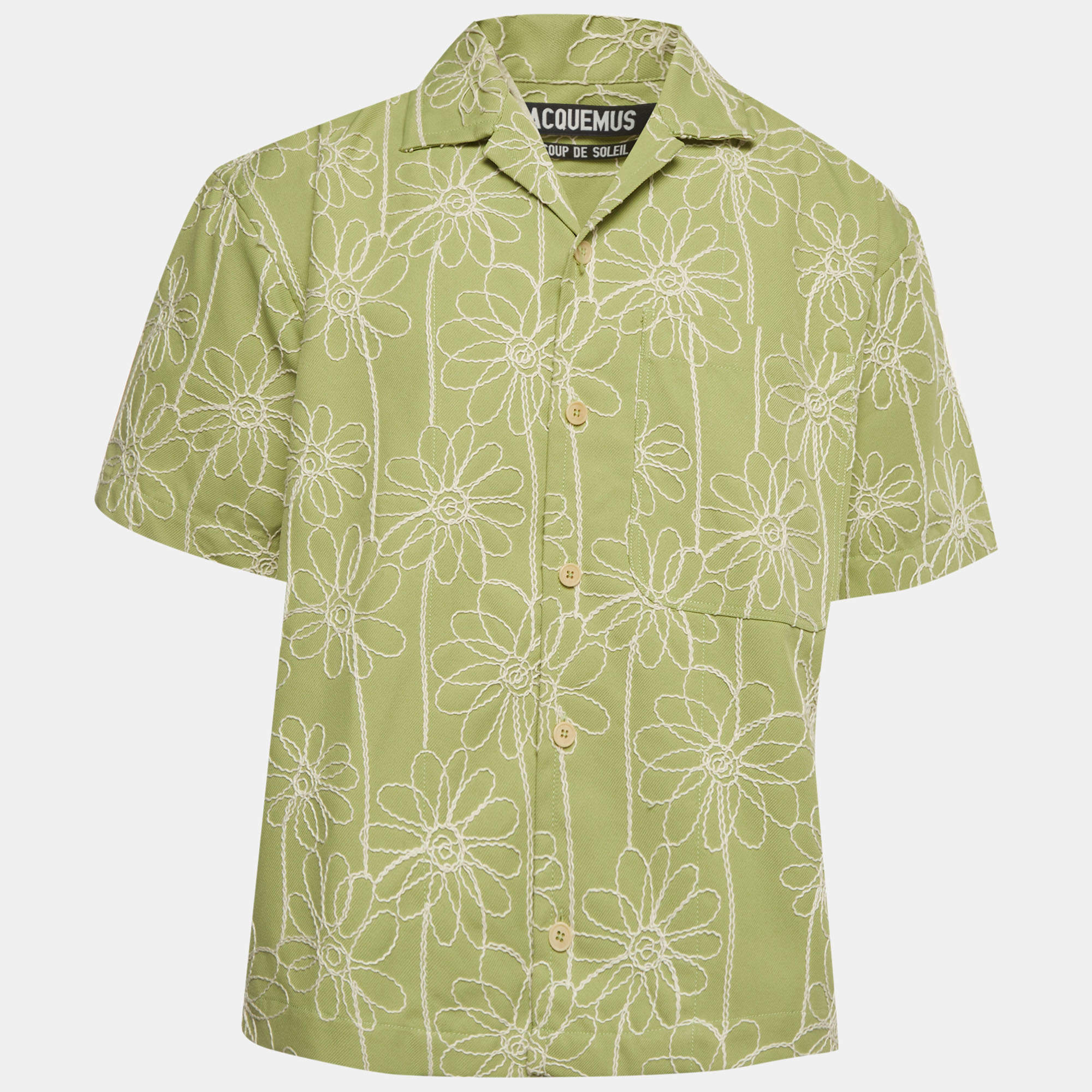 Pre Owned Jacquemus Green Floral Yarn Embellished Denim Shirt XL