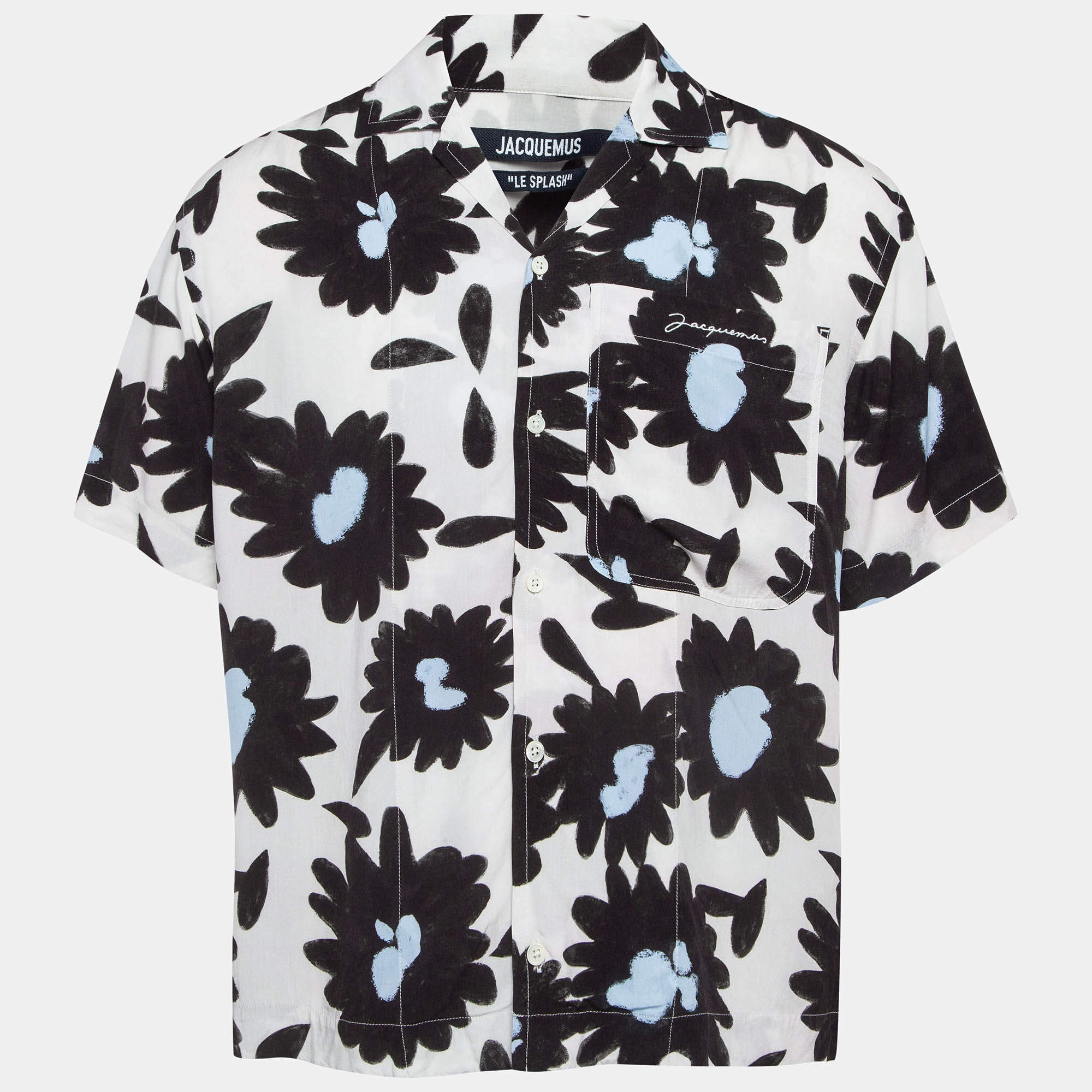 Pre Owned Jacquemus White/Black Melo Floral Print Crepe Short Sleeve Shirt S