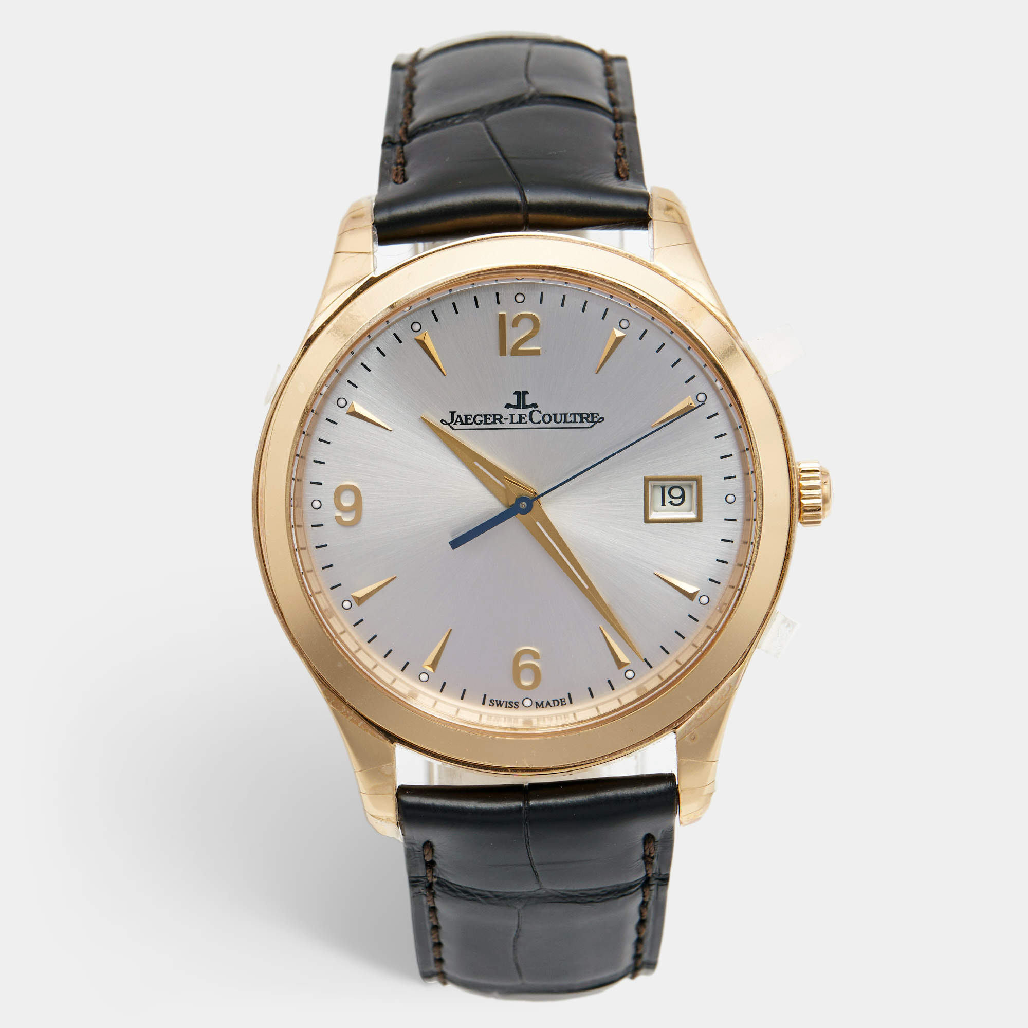 Jaeger-LeCoultre Silver 18K Rose Gold Alligator Leather Master Control Date 176.2.40.S Men's Wristwatch 39 mm
