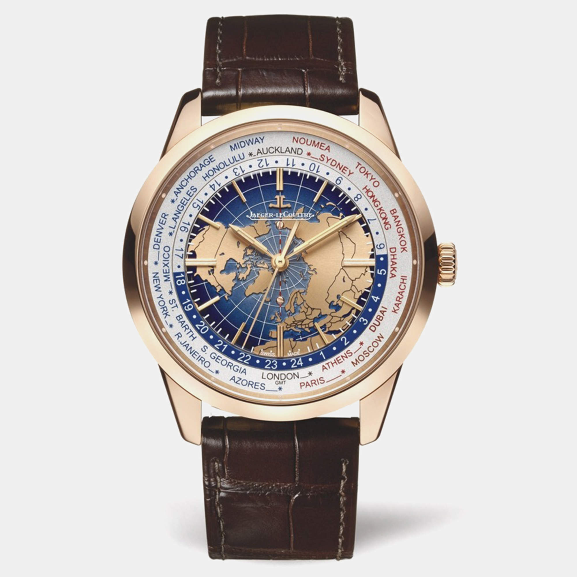 Jaeger LeCoultre Blue 18k Rose Gold Geophysic Universal Time Q8102520 Automatic Men's Wristwatch 41.9 mm