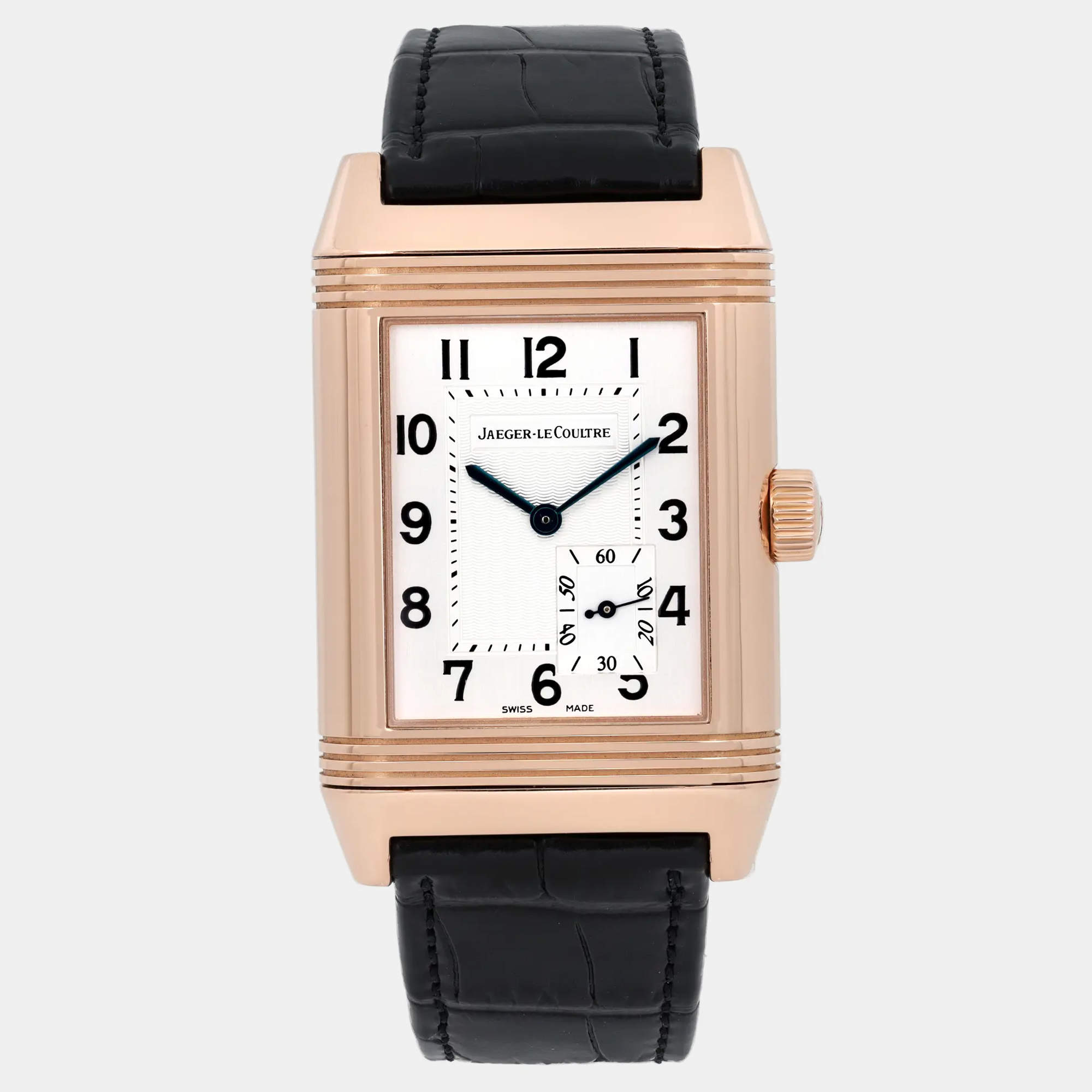 Pre Owned Jaeger LeCoultre Reverso 240.214 Manual Winding Silver Dial 18K Rose Gold Men's Wristwatch 29 mm