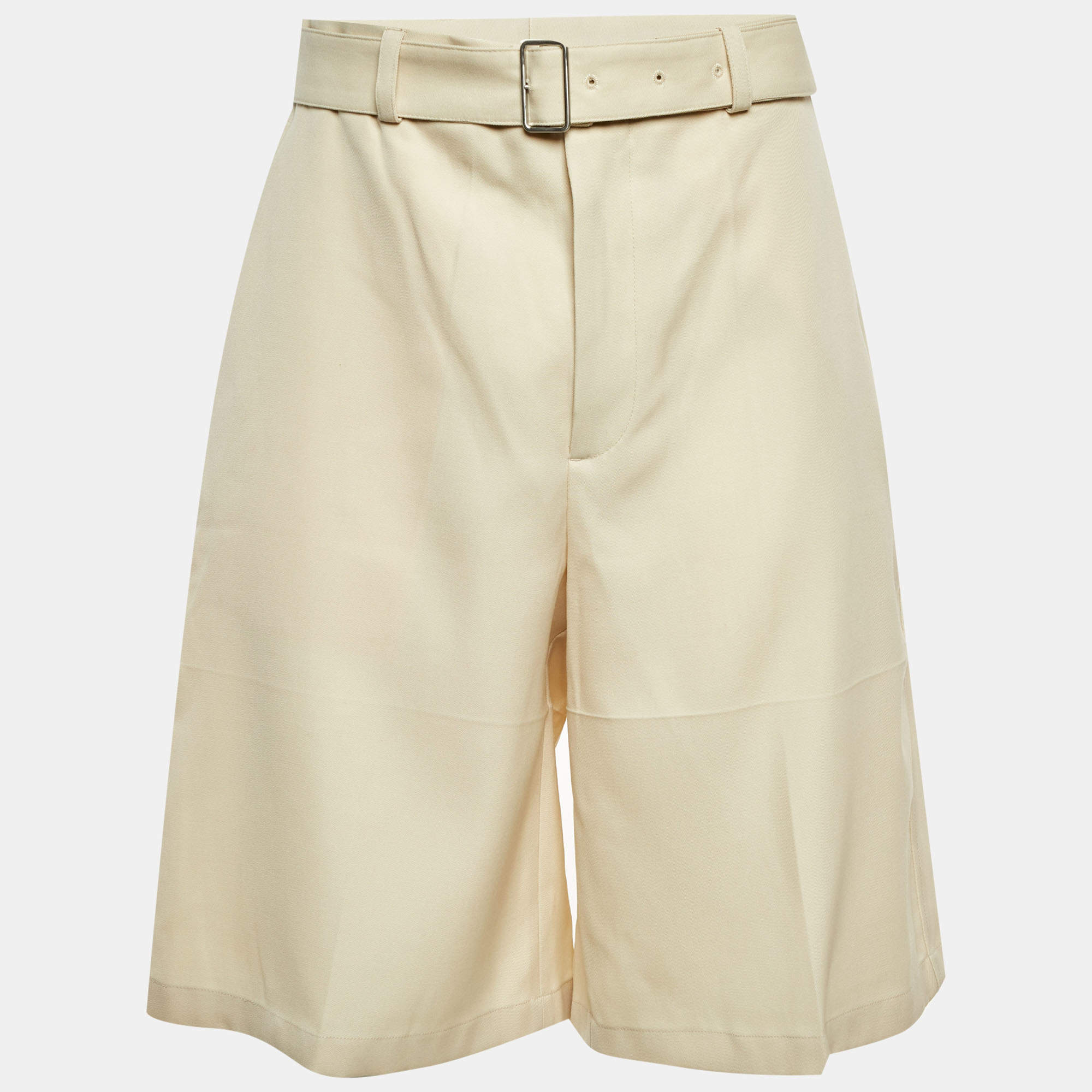 Pre Owned Jil Sander Cream Wool Belted Shorts M/Waist 34"