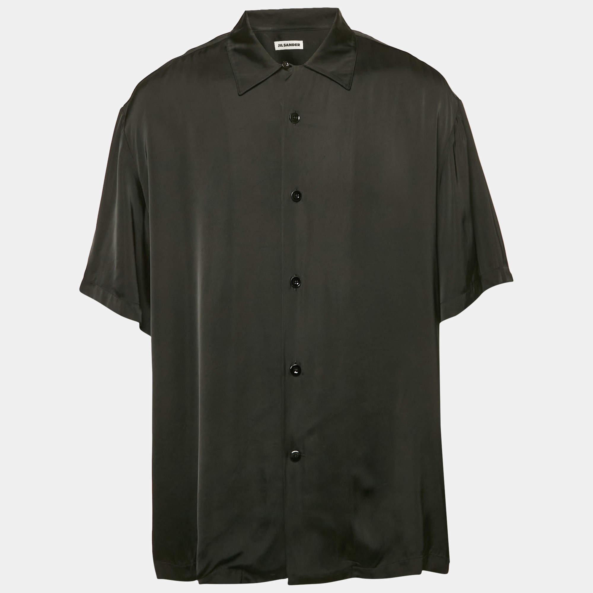 Jil Sander Black Satin Button Front Half Sleeve Shirt XL