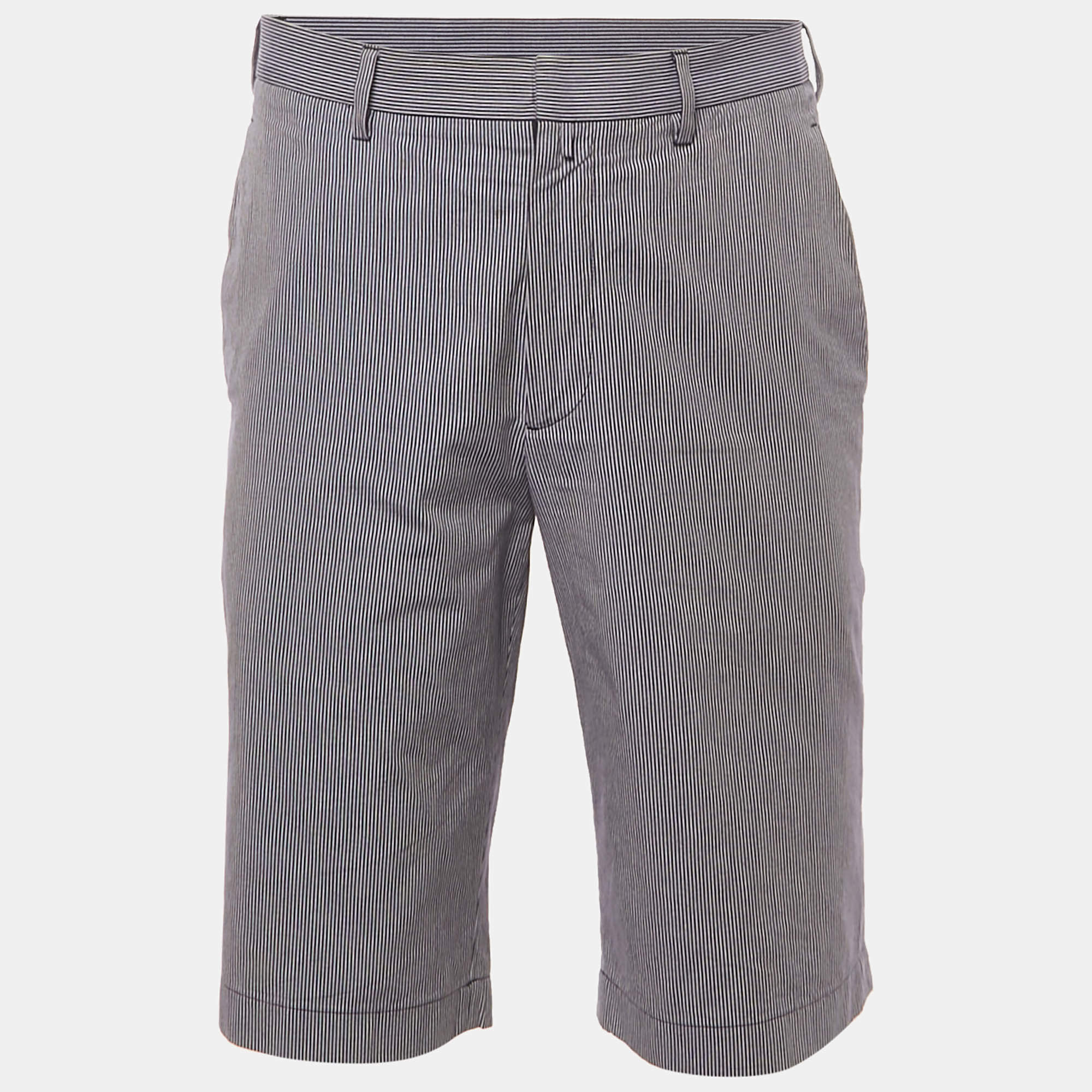 Pre Owned Jil Sander Blue Striped Cotton Chino Shorts L