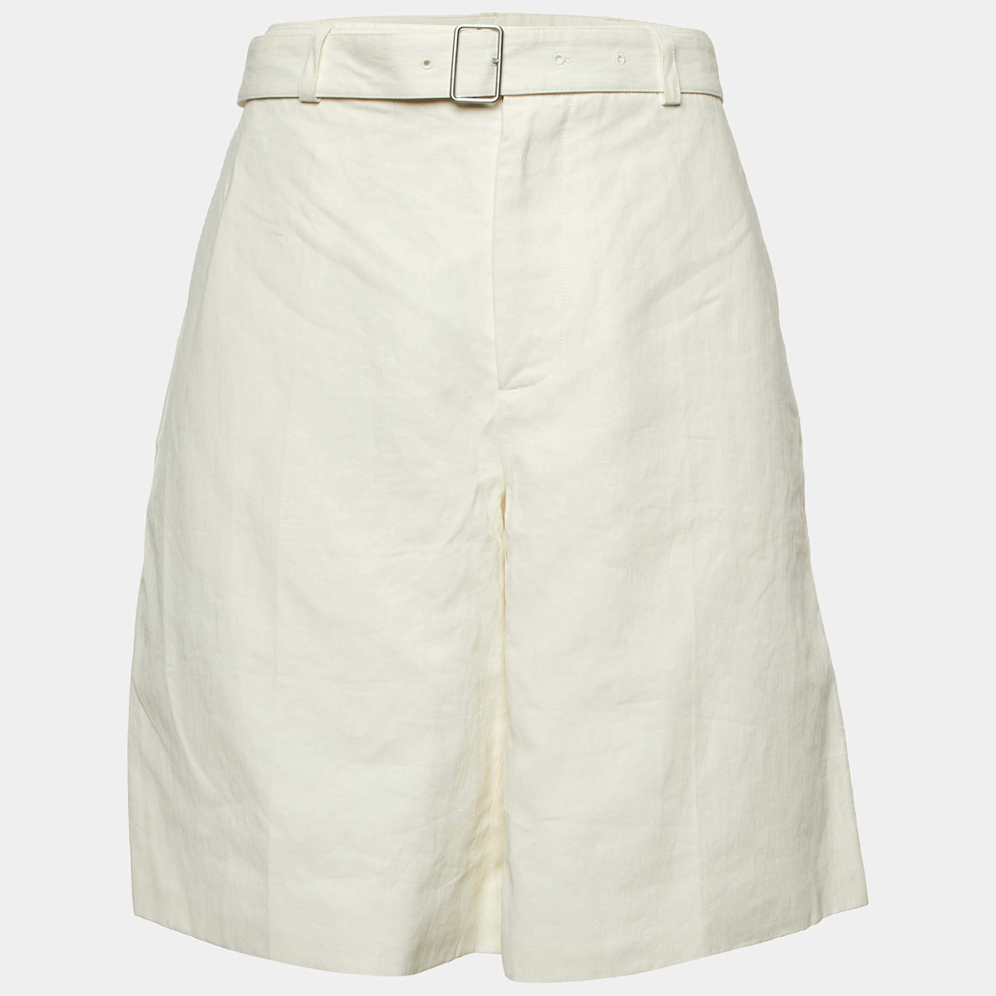 مملوكة مسبقًا Jil Sander Ivory Linen Wide Leg Shorts M
