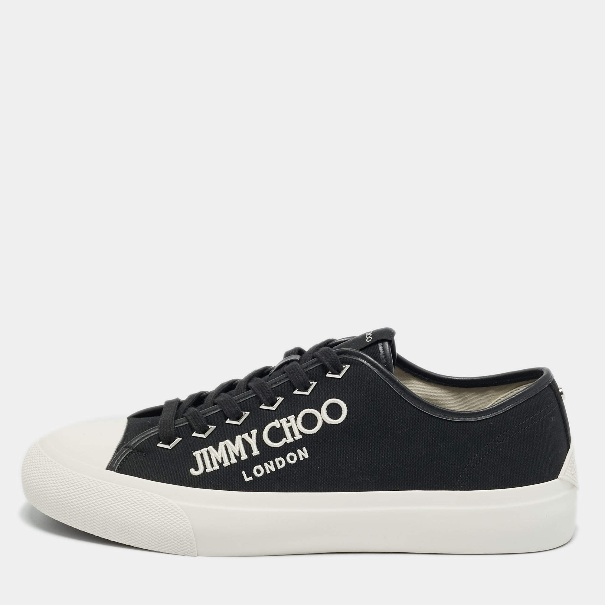 Pre Owned Jimmy Choo Black Canvas Palma m Lace Up Sneakers Size 45