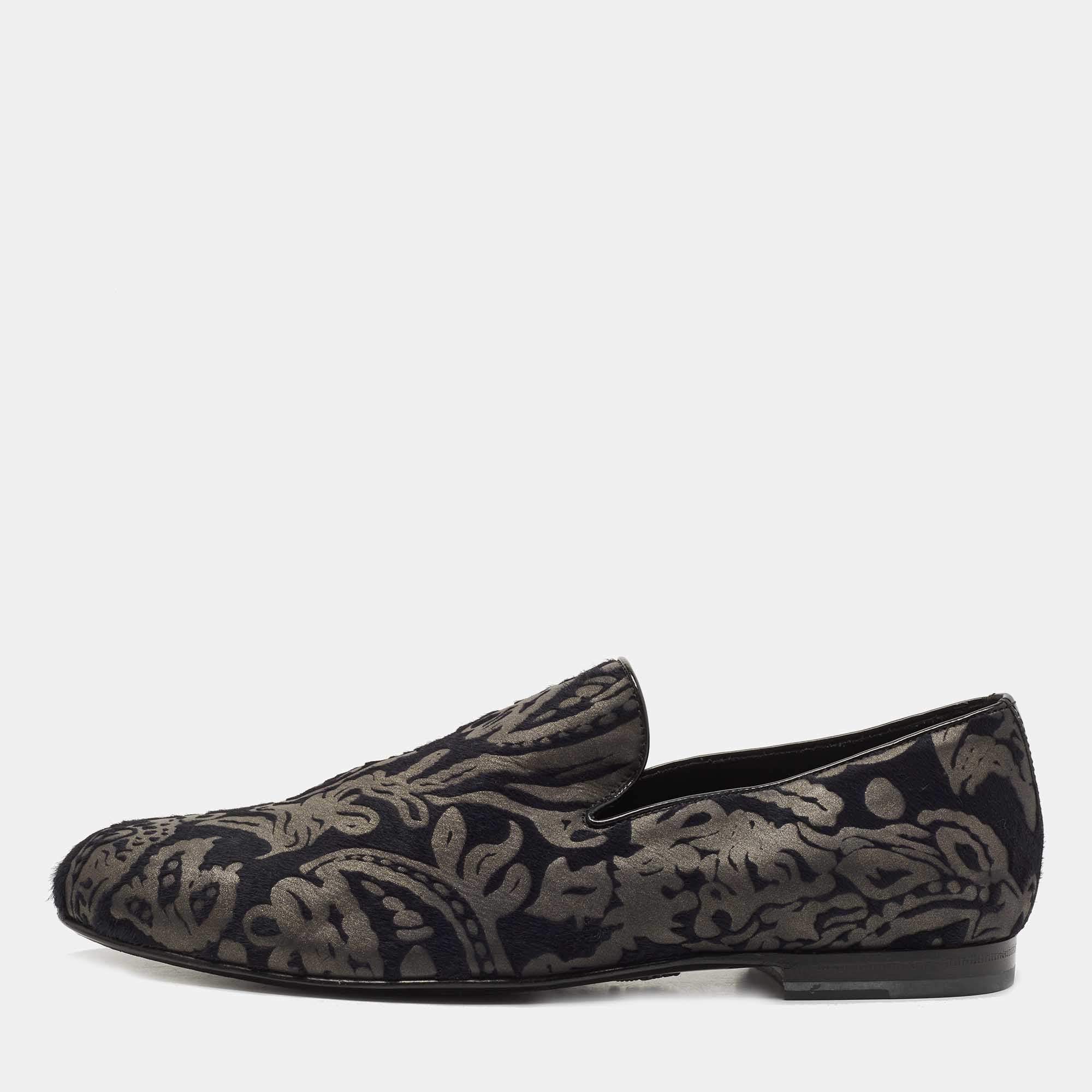 Jimmy Choo Navy Blue/Grey Embossed Calf Hair Slip On Loafers Size 42