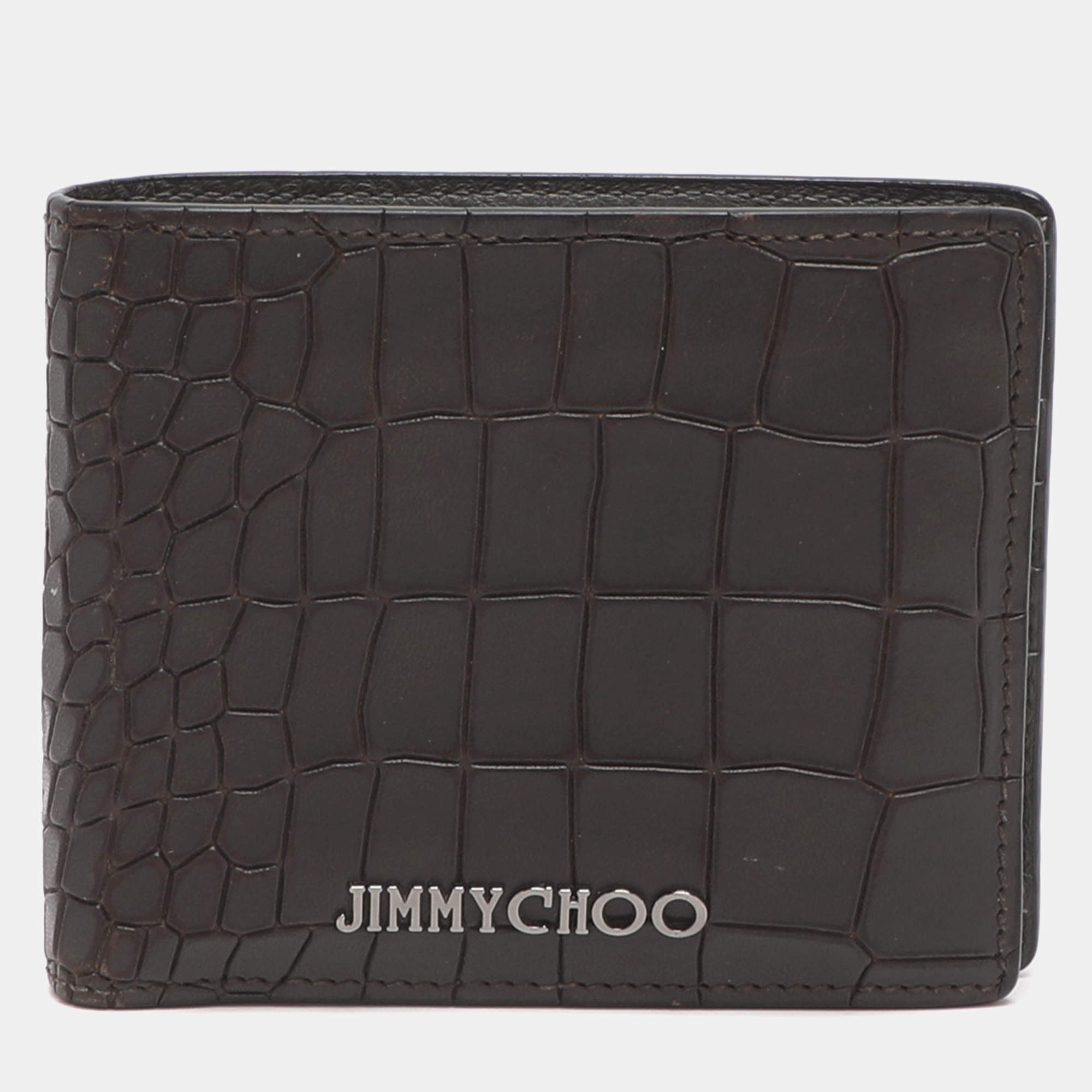 Pre Owned محفظة بطيات جلد منقوش كروك بني جيمي شو