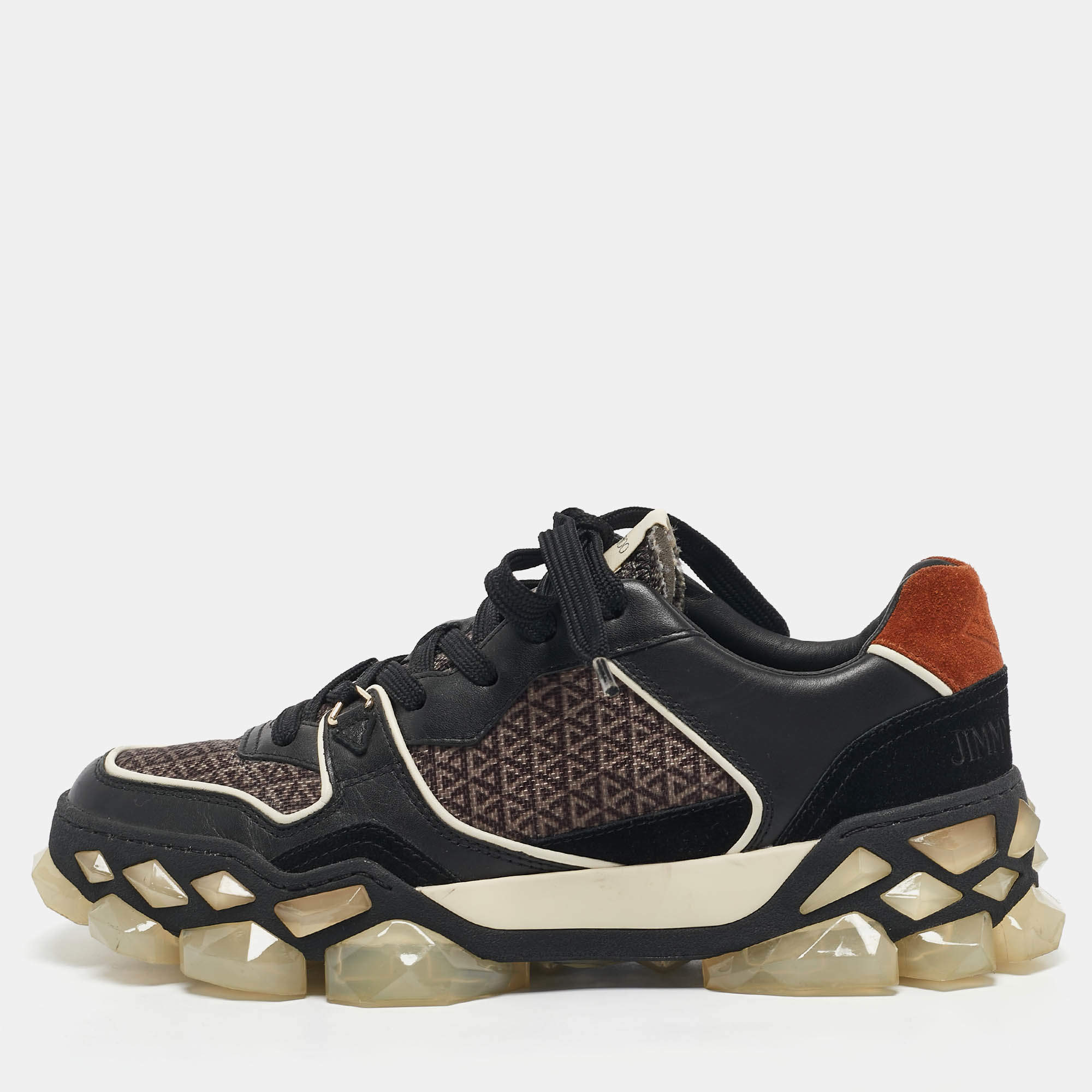 Jimmy Choo Multicolor Leather and Suede Diamond Lace Up Sneakers Size 40.5