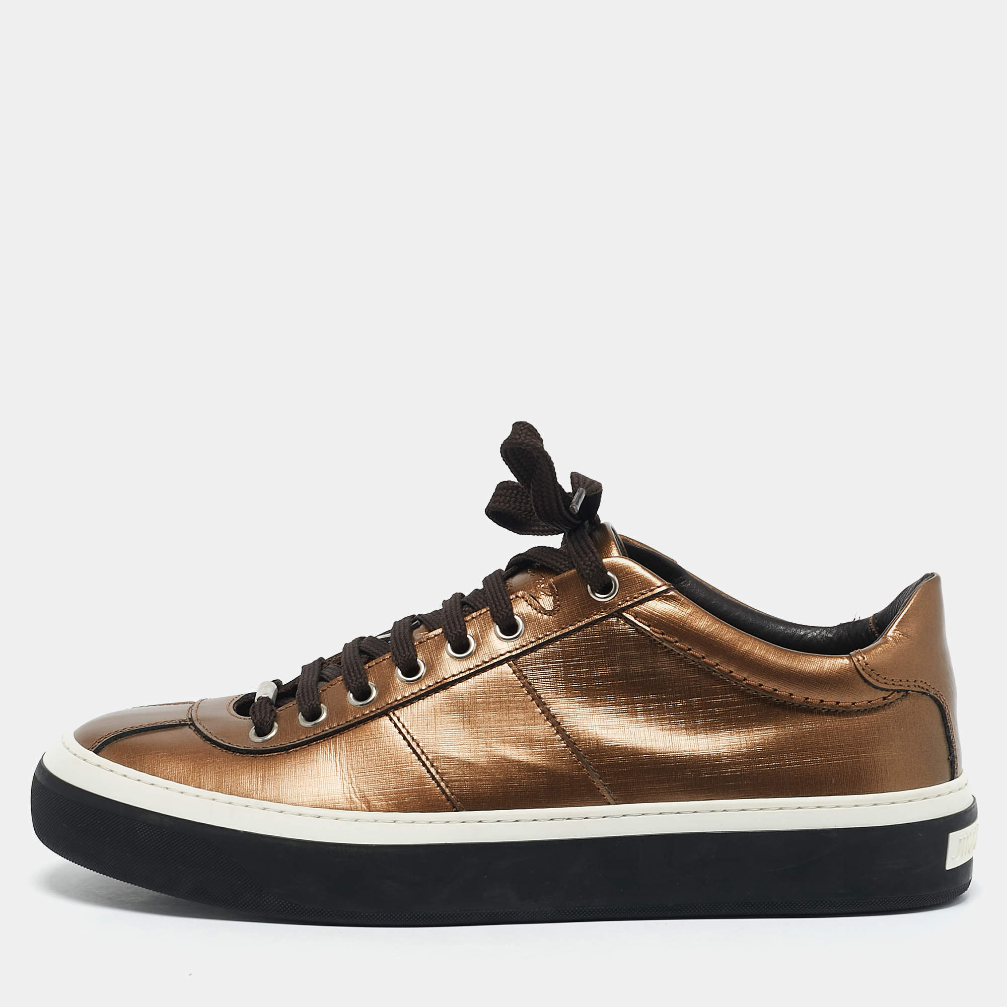 Jimmy Choo Gold Leather Belgravia Low Top Sneakers Size 42