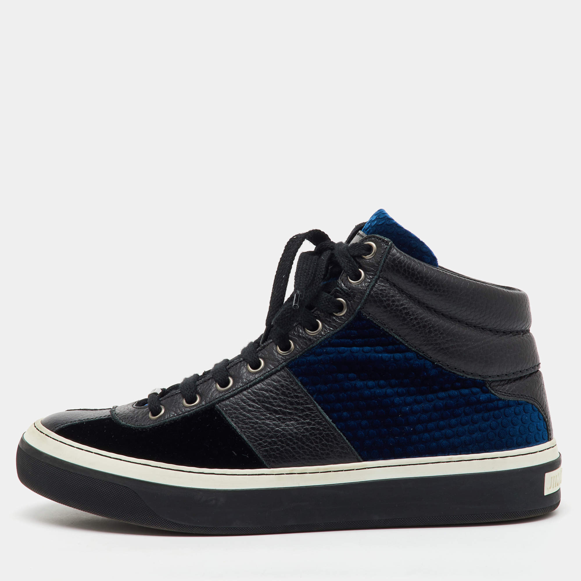 Jimmy Choo Black/Blue Leather and Velvet High Top Sneakers Size 41