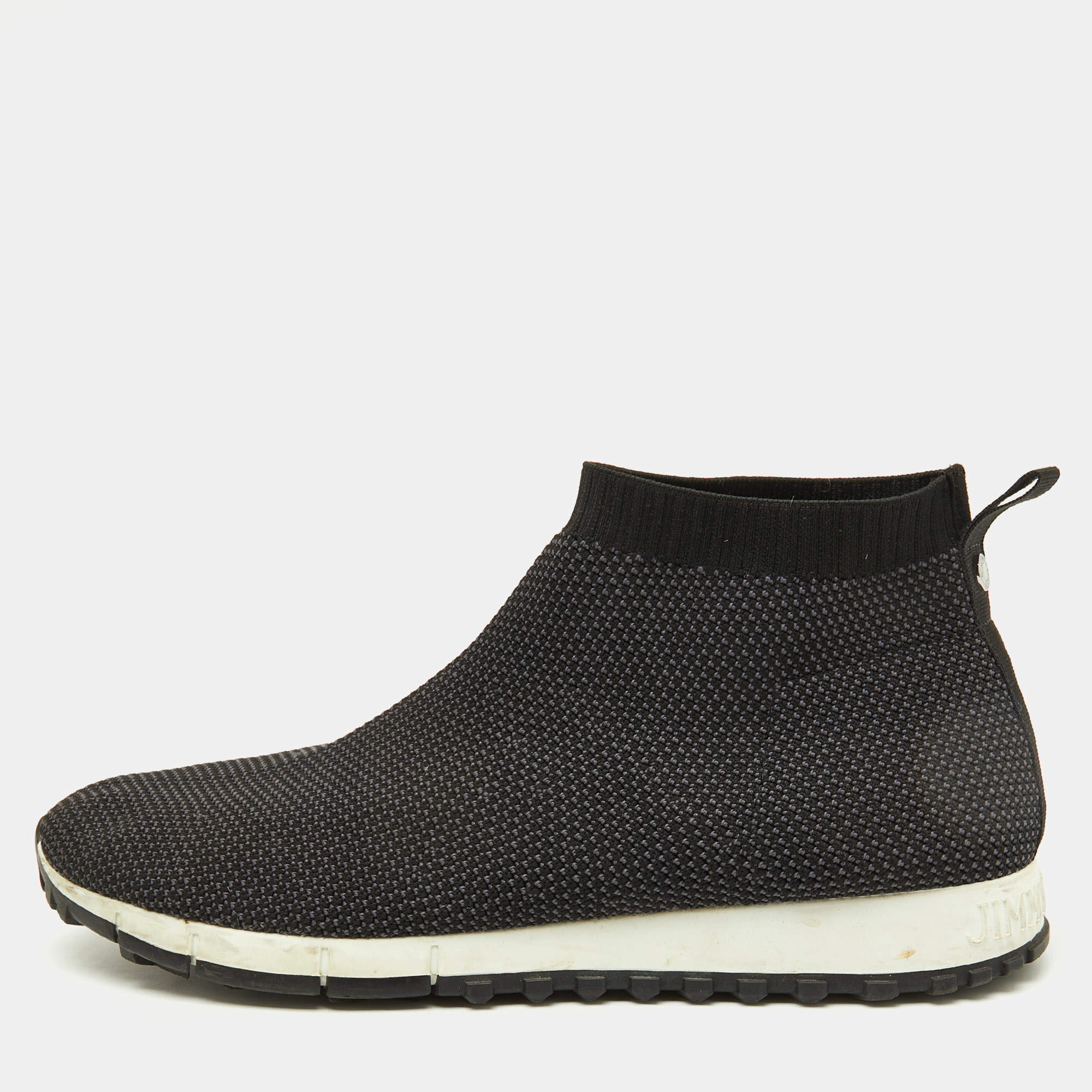 Jimmy Choo Black/Grey Knit Fabric Socks Slip On Sneakers Size 43