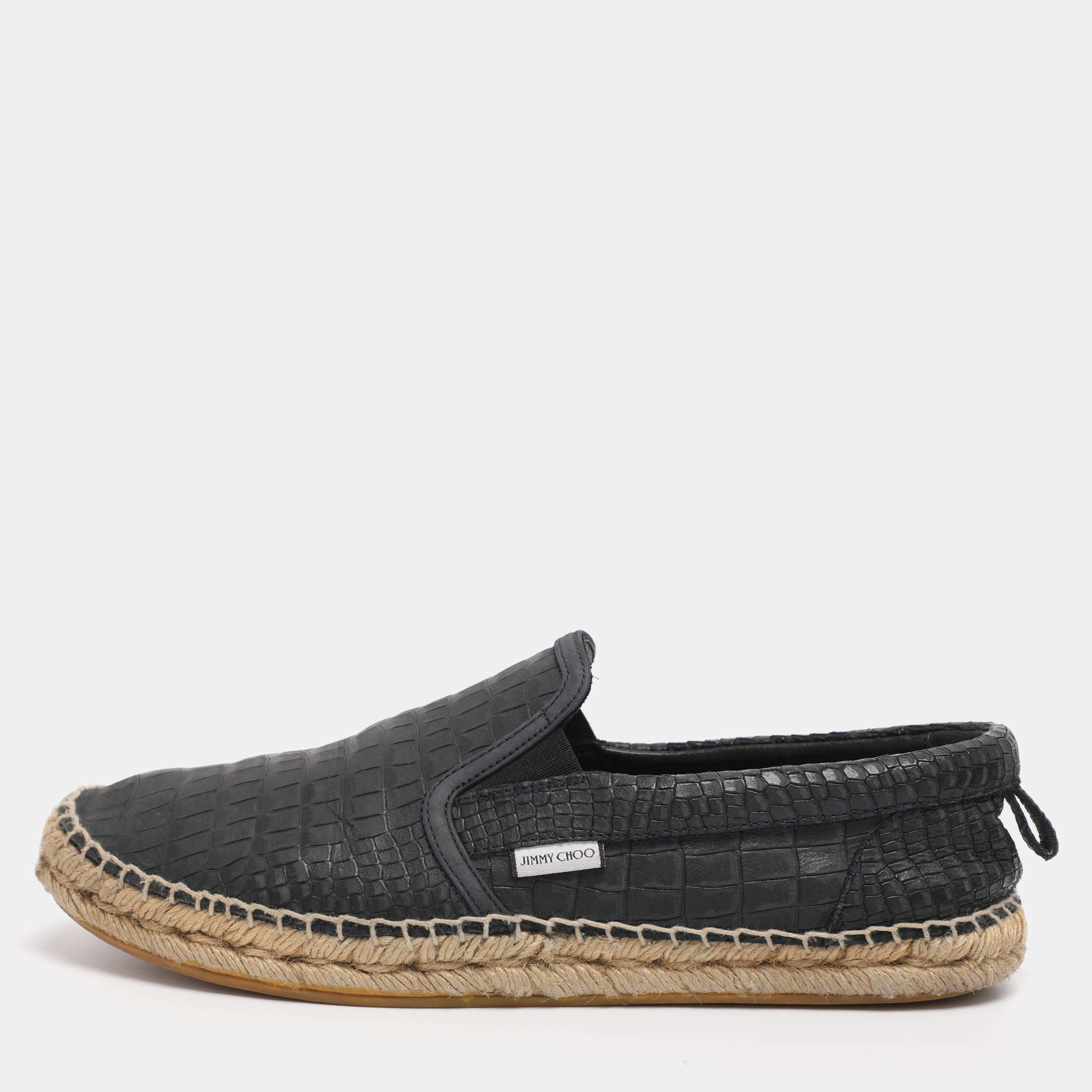 Pre Owned Jimmy Choo Dark Navy Croc Embossed Leather Vlad Slip On Sneakers Size 39.5