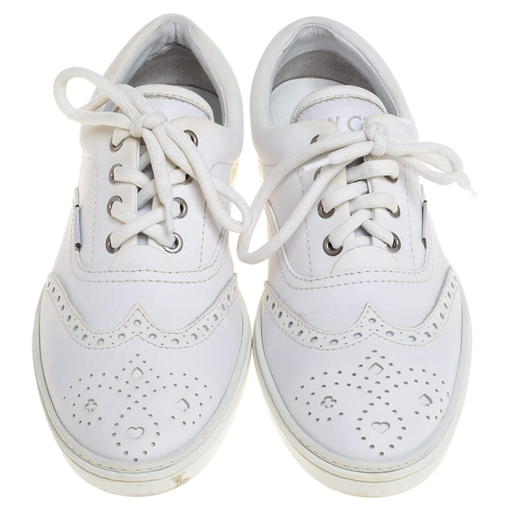 Jimmy Choo White Brogue Leather Brianローファー