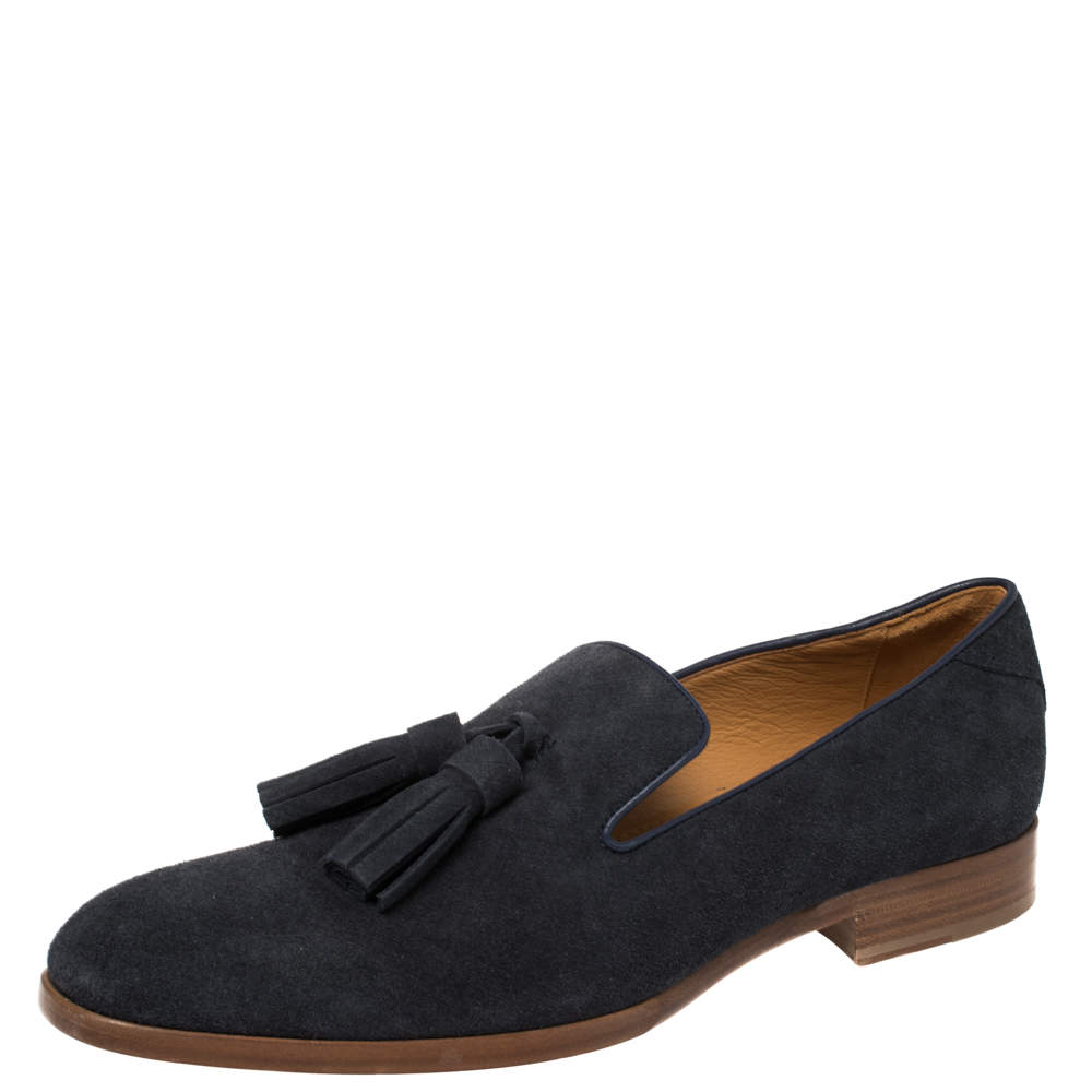Pre Owned Jimmy Choo Blue Suede Foxley Tassel Loafers Size 41
