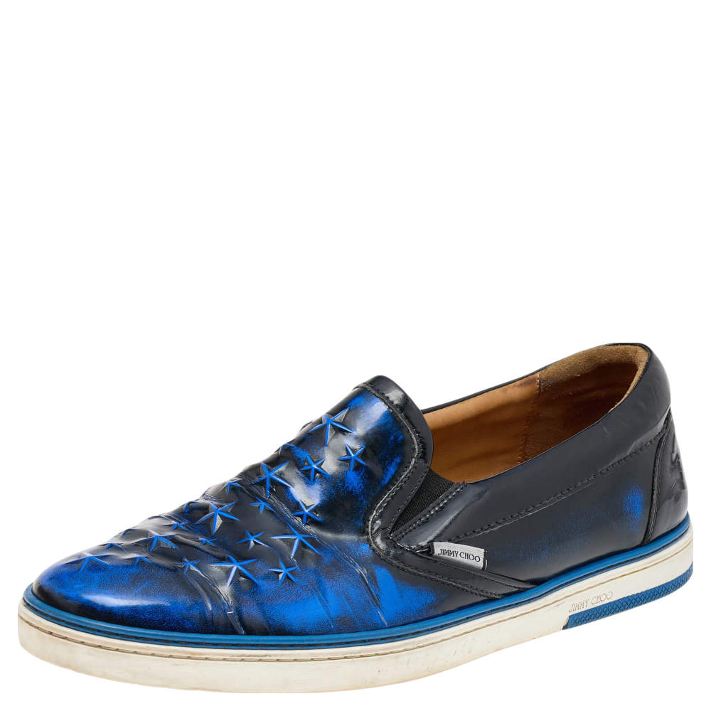 مملوكة مسبقًا Jimmy Choo Blue Leather Slip on Sneakers Size 45