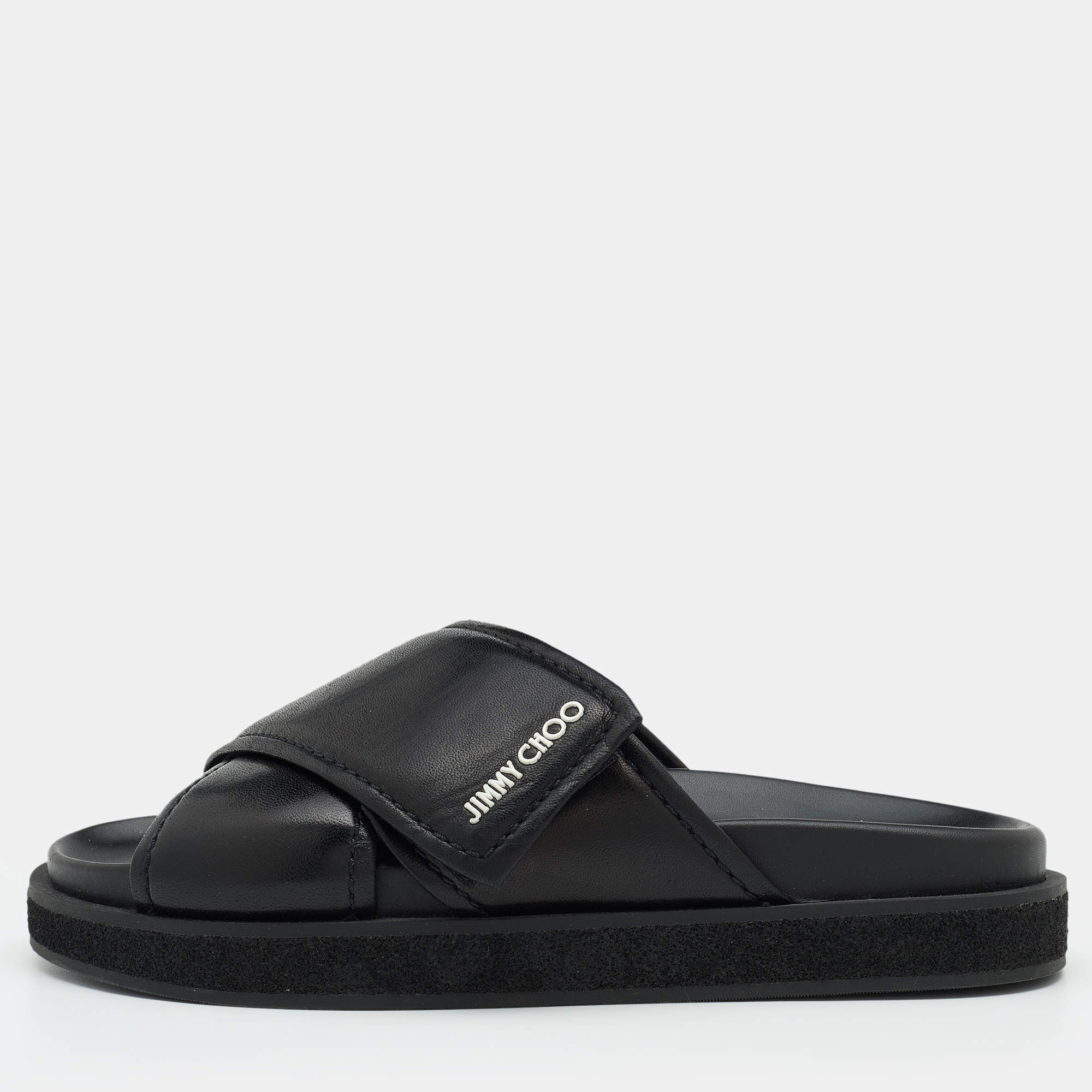 Jimmy Choo Black Leather Joel Slide Sandals Size 39