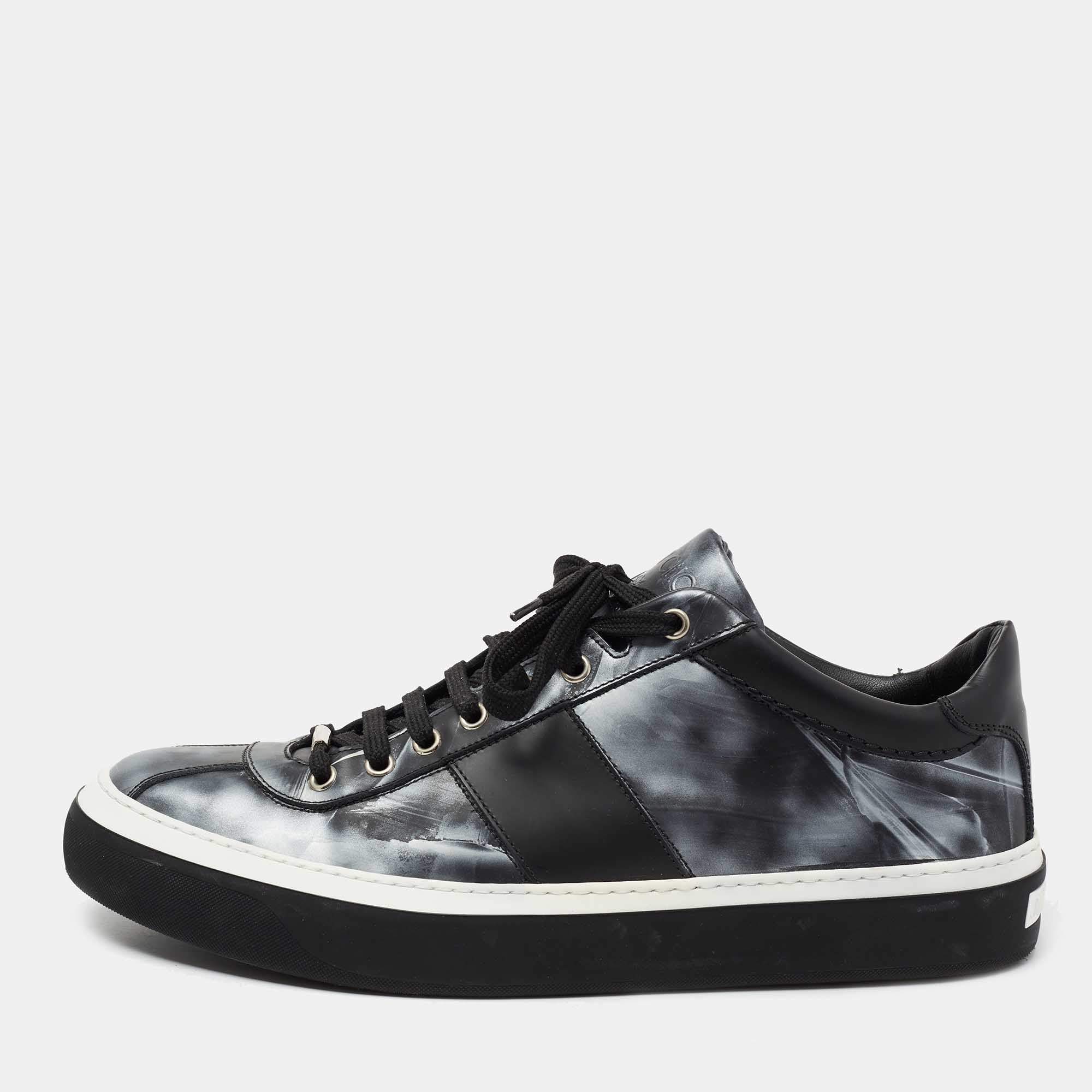 مملوكة مسبقًا Jimmy Choo Black/Grey Leather Lace Up Sneakers Size 45
