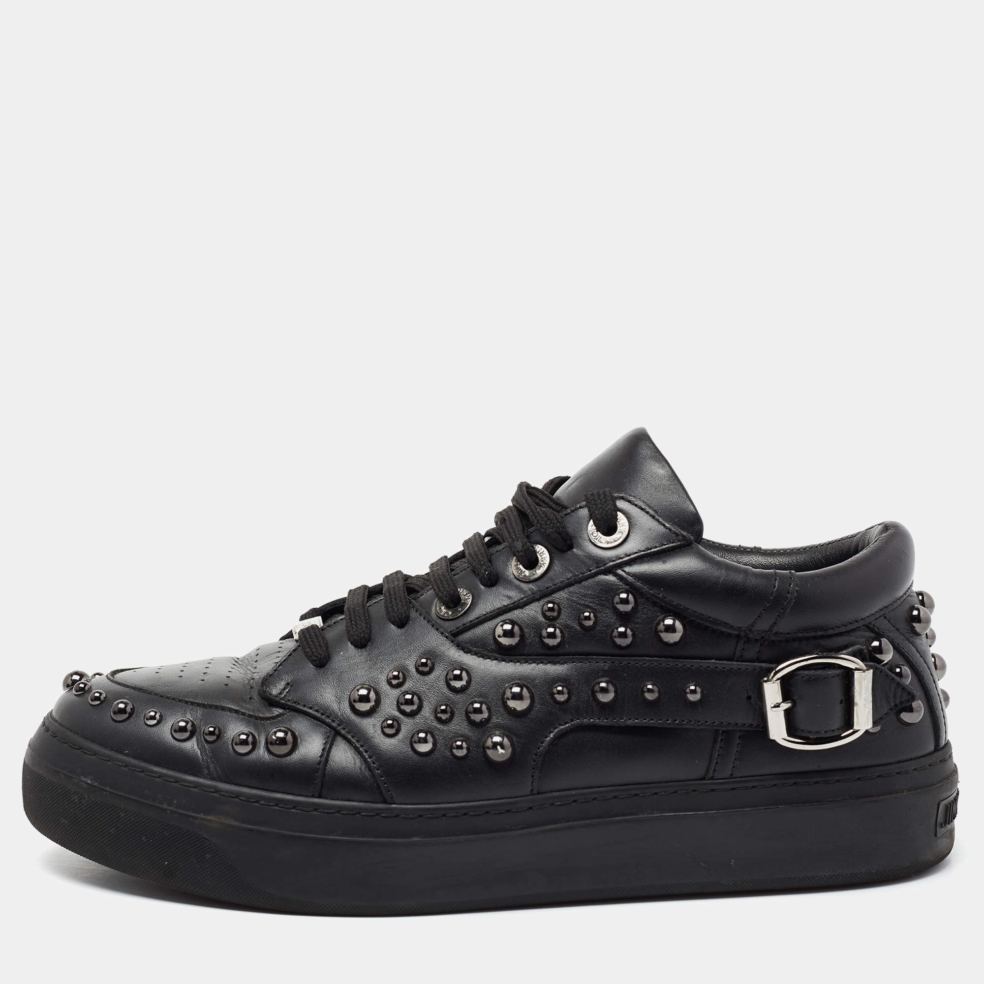 Jimmy Choo Black Studded Leather Roman Sneakers Size 43