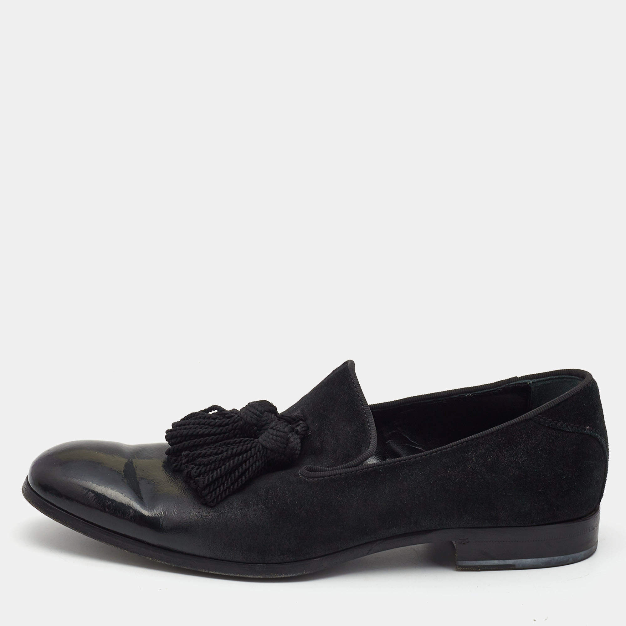 Pre Owned Jimmy Choo Black Suede and Leather Foxley Tassel Loafers Size 42