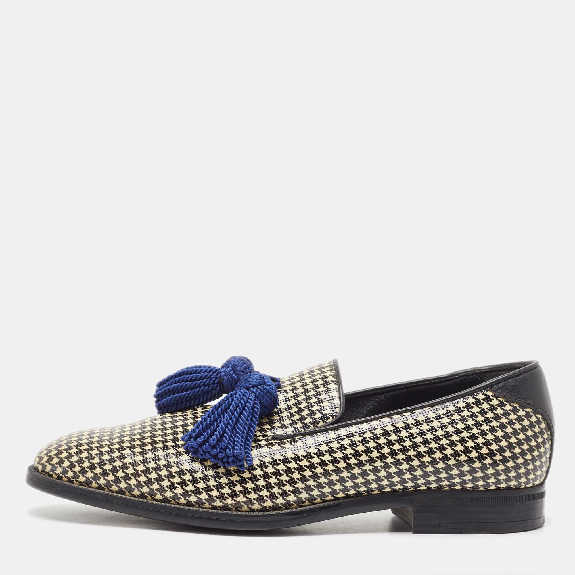 Jimmy Choo Two Tone Printed Coated Canvas Foxley Smoking Slippers Size 39