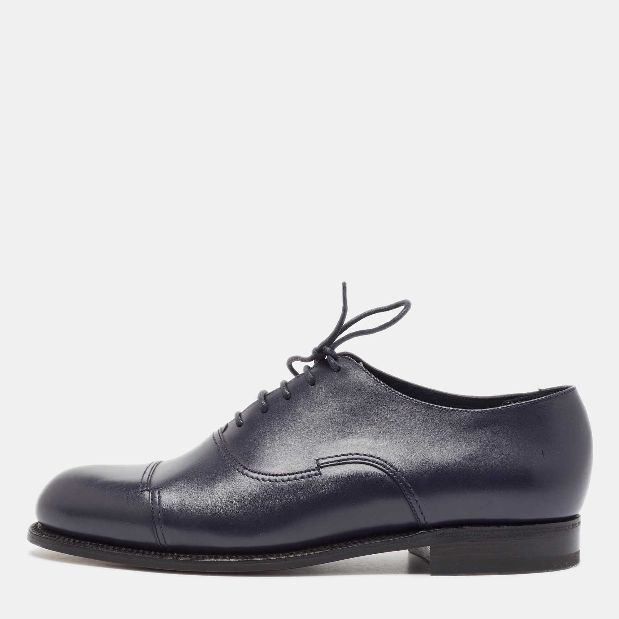 J.M.Weston Navy Blue Leather Lace Up Oxfords Size 41