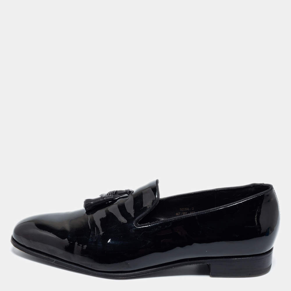 J.M.Weston Black Patent Leather Tassel Slip On Loafers Size 42