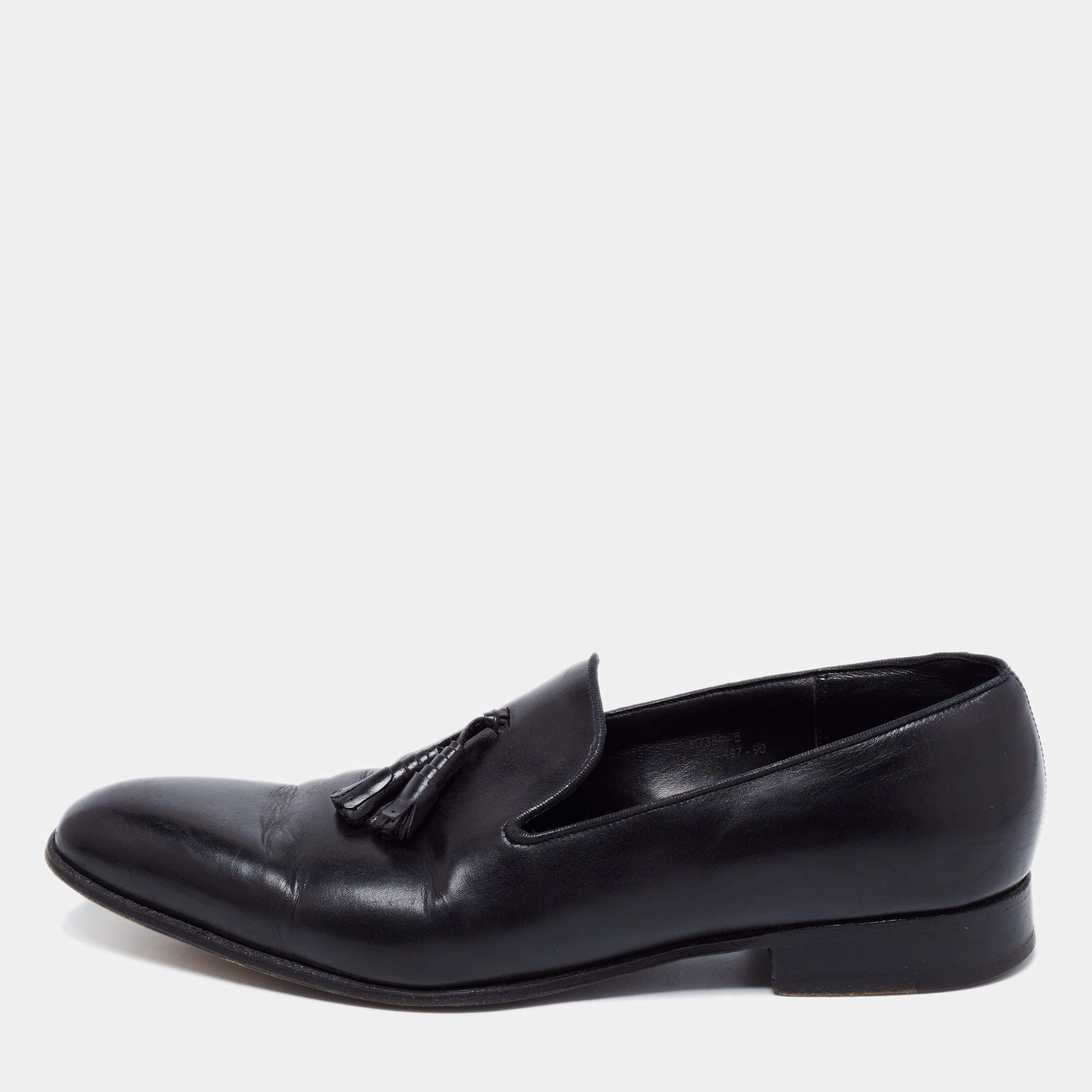 J.M.Weston Black Leather Tassel Slip On Loafers Size 42