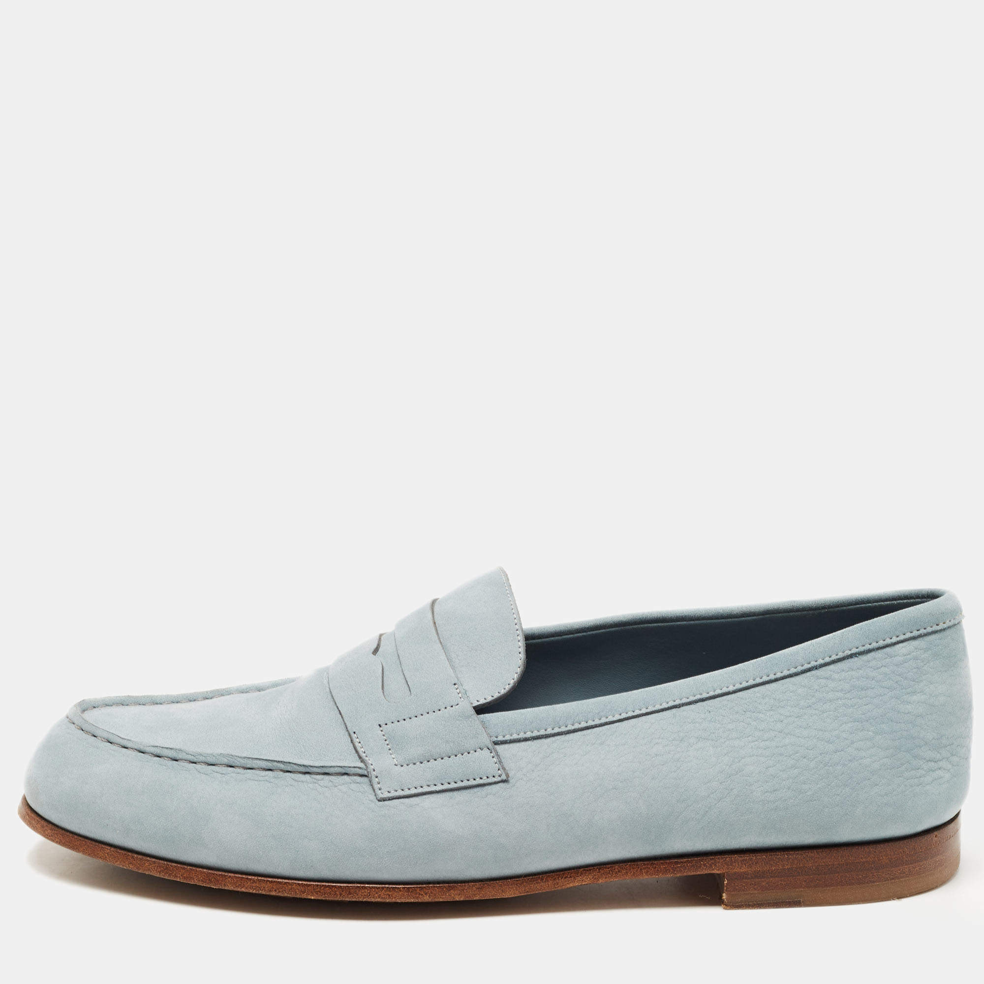 J.M.Weston Blue Nubuck Leather Le Moc Weston Loafers Size 43.5