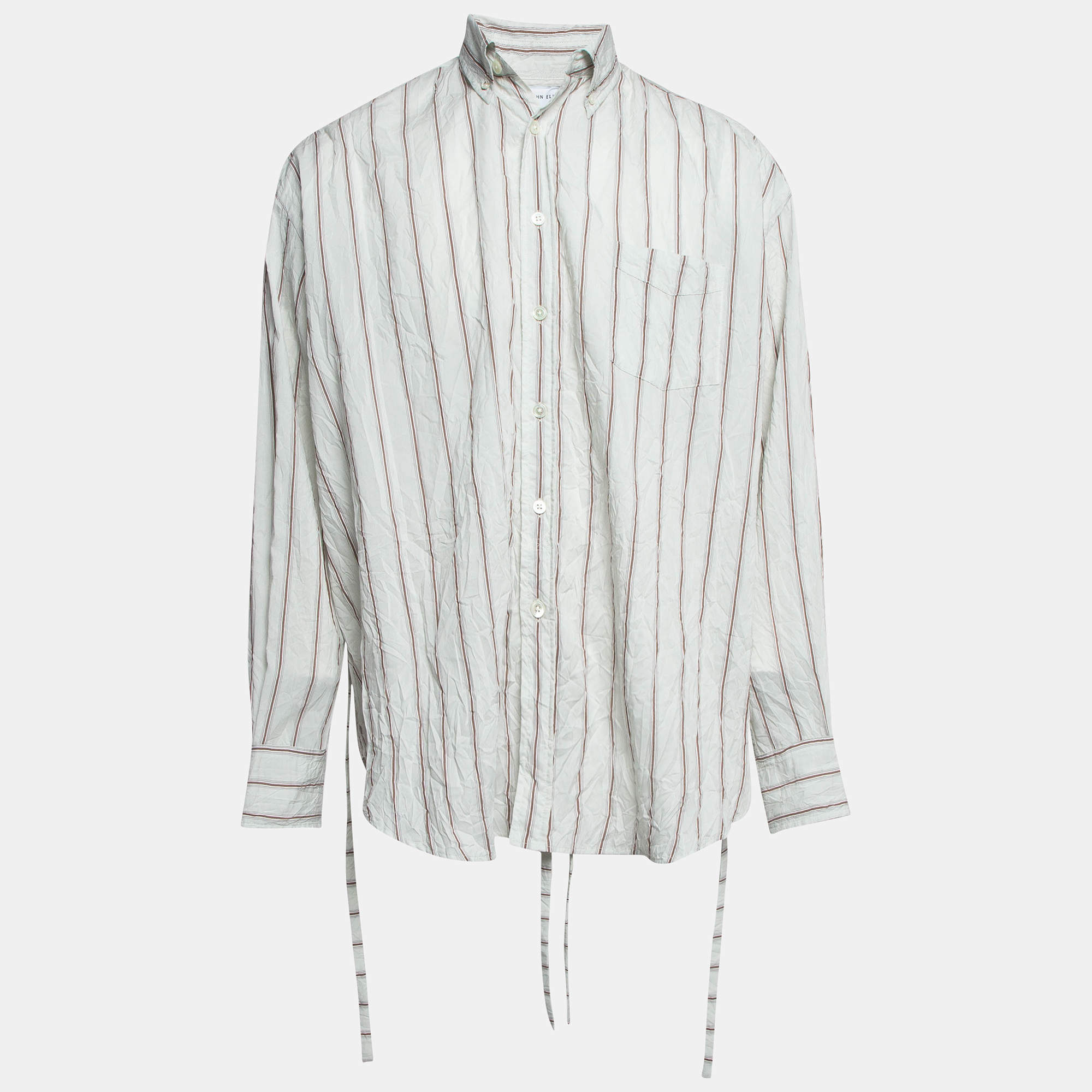 John Elliott Grey Pinstripe Cotton Crinkle Shirt M