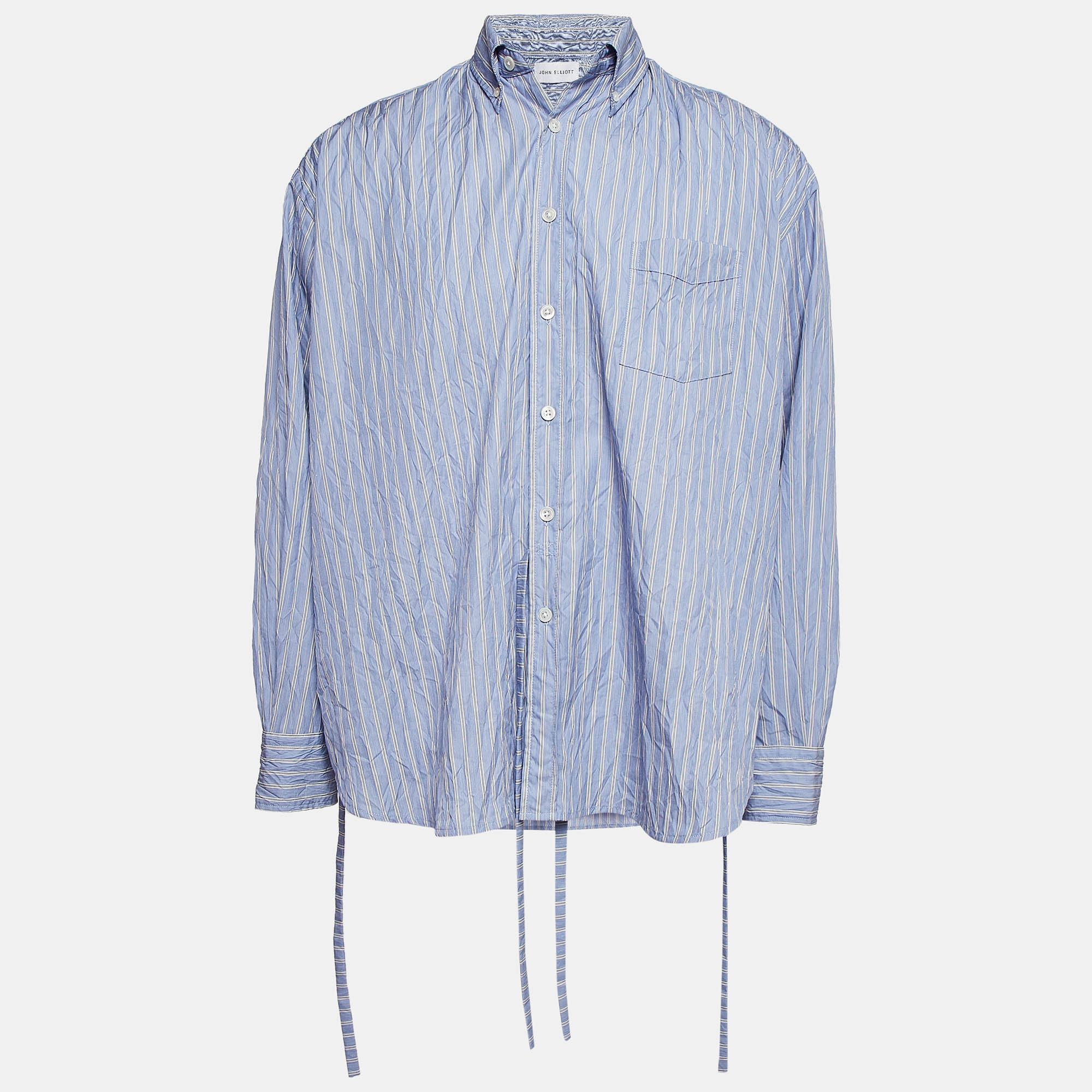 John Elliott Blue Striped Cotton Crinkle Oversized Shirt M