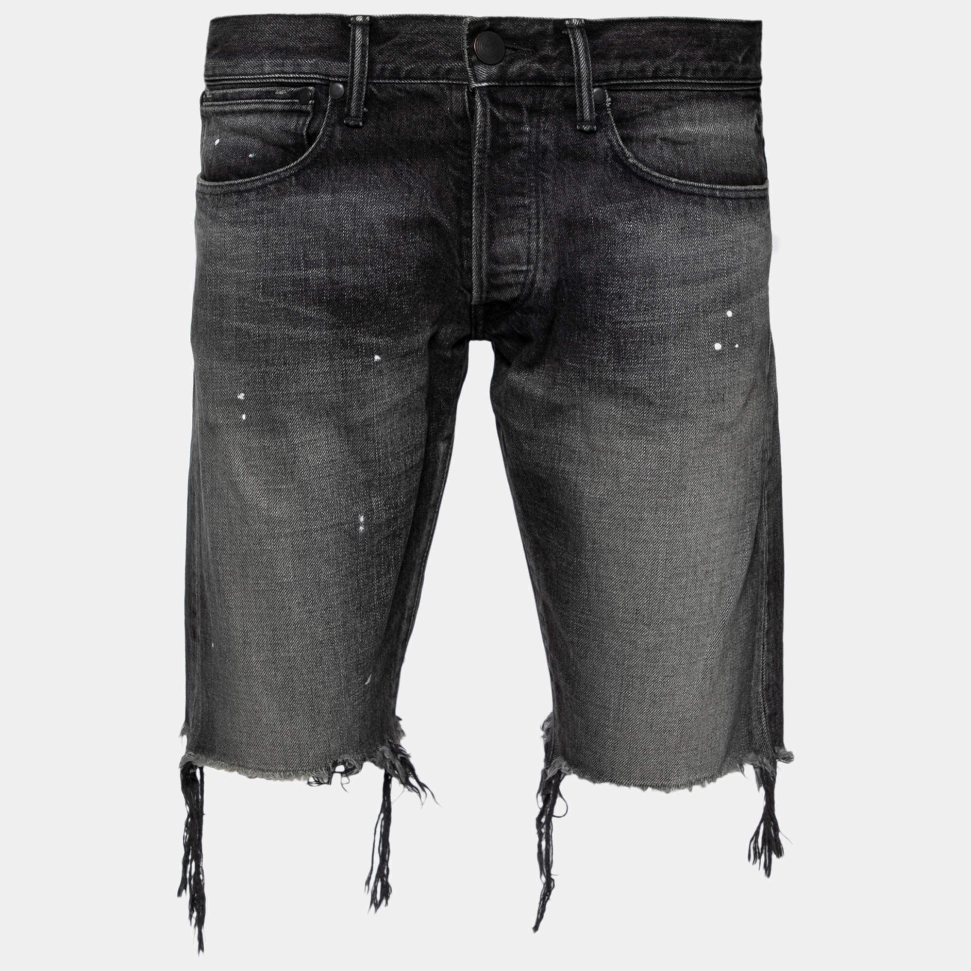 John Elliott Grey Denim Frayed Hem Detail Shorts M