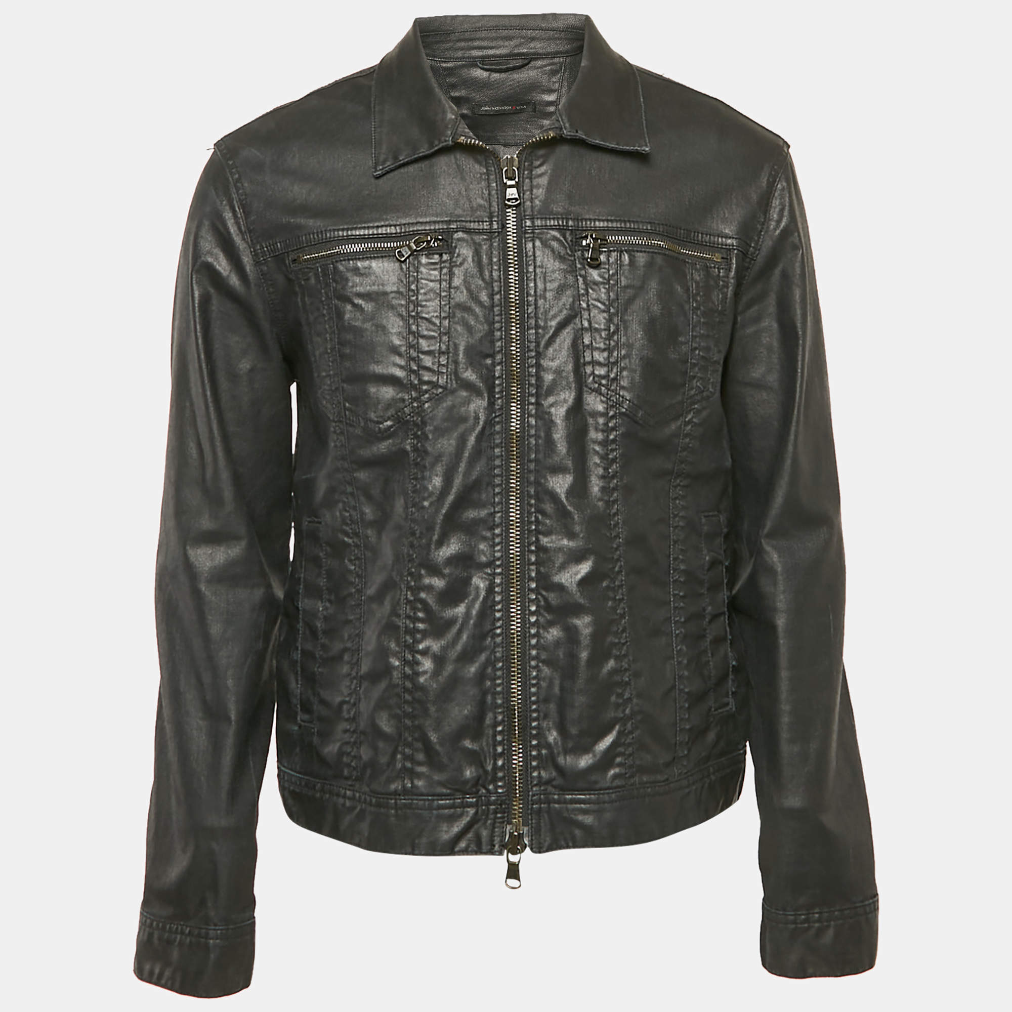 John Varvatos Black Denim Zip-Up Jacket M