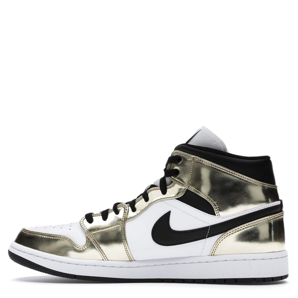 Nike Jordan 1 Mid Metallic Gold Black White Sneakers US Size10 EU Size 44