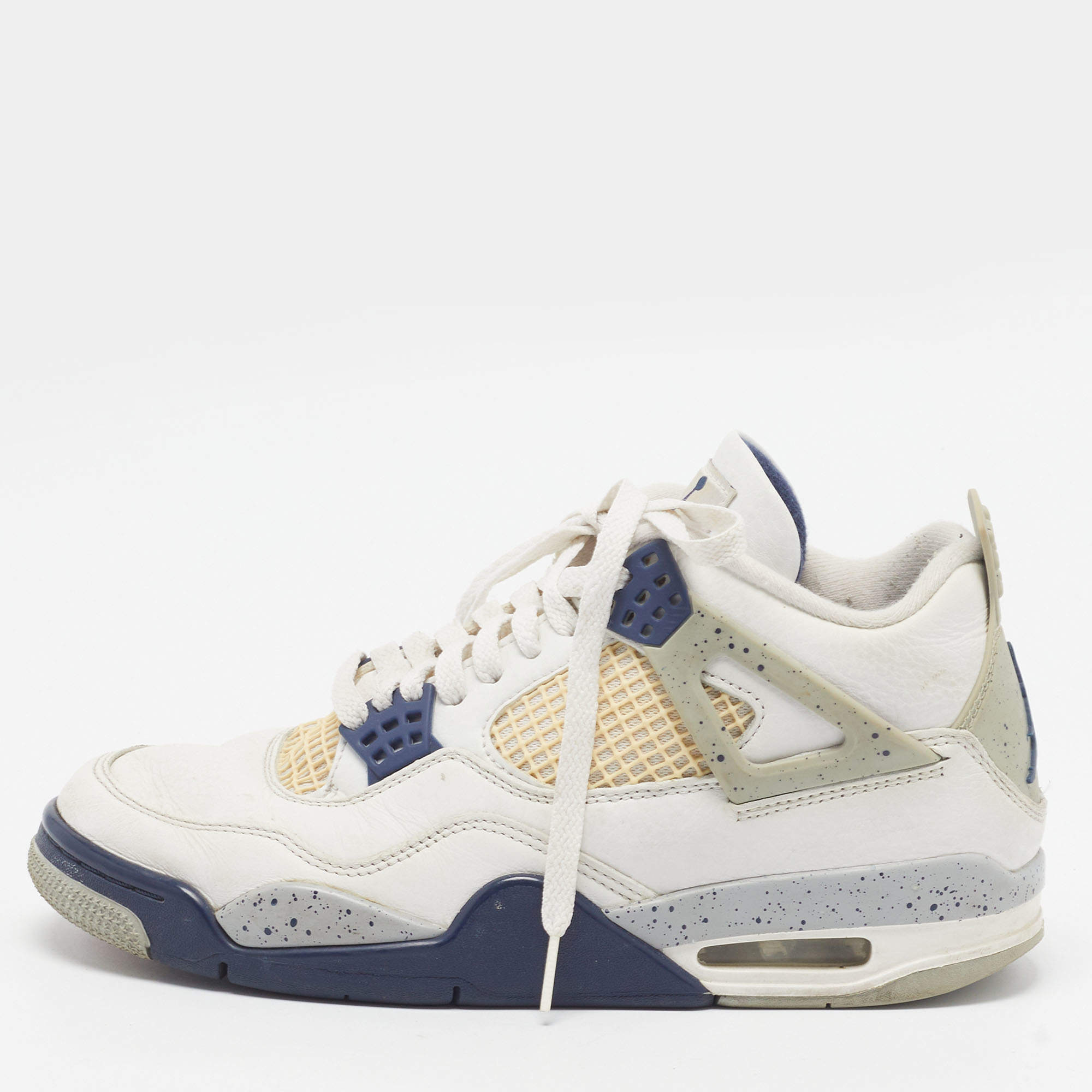 Pre Owned Jordan Air Jordan 4 Retro Size 41 White Leather Lace Up Sneakers