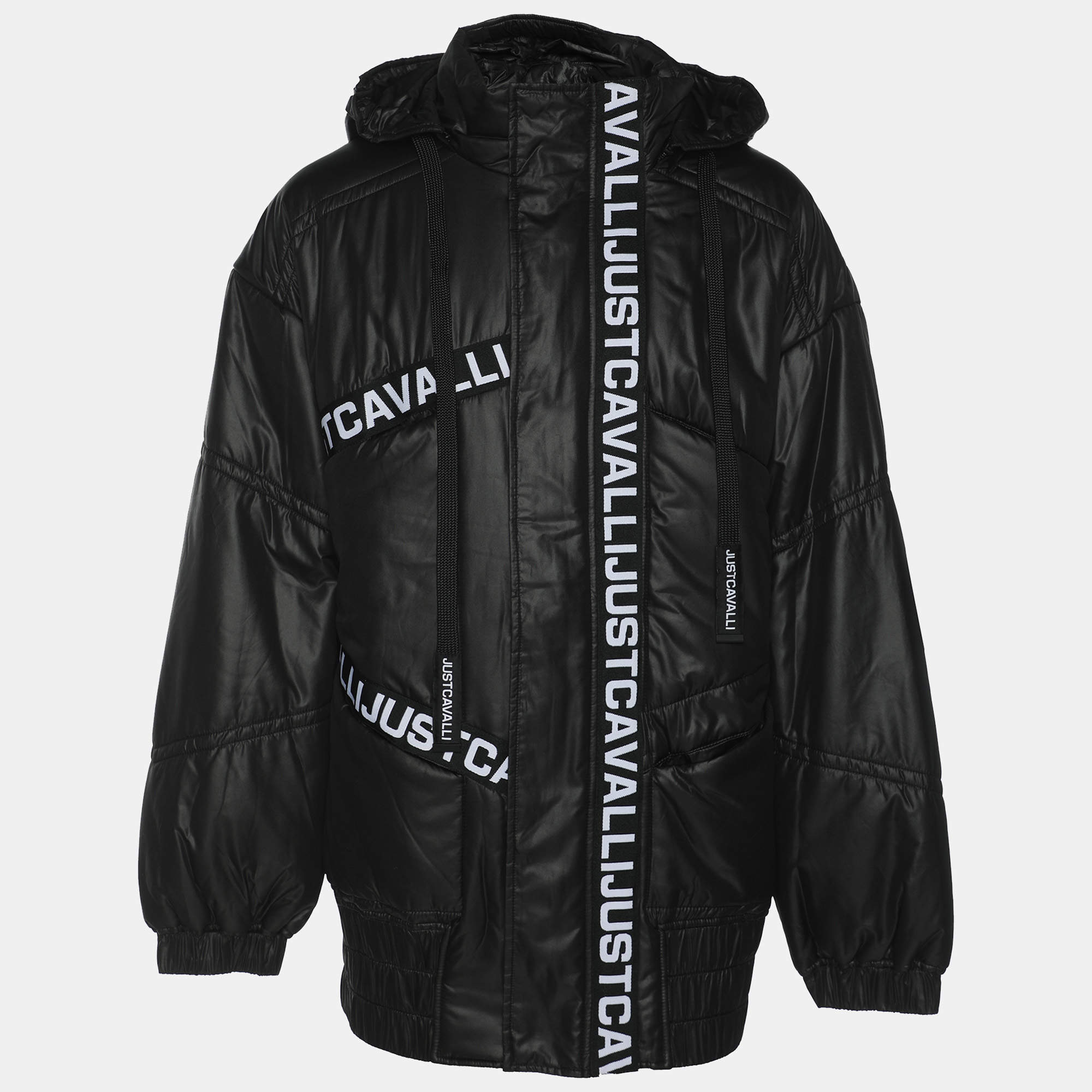 Pre Owned Just Cavalli Black Nylon Bomber Hoodie Padded Hoodie Jacket XL