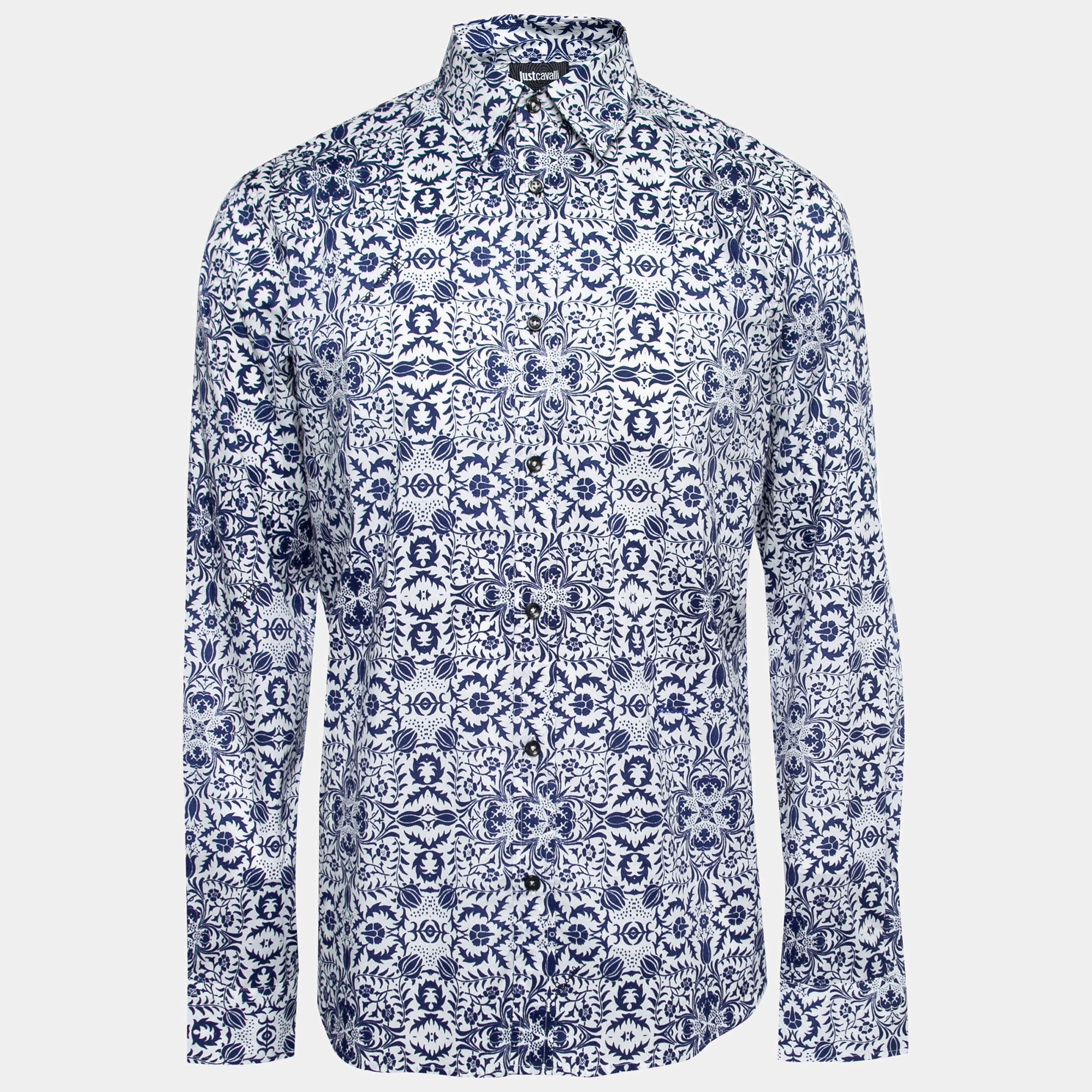Pre Owned Just Cavalli Blue Printed Cotton Button Front Shirt XL