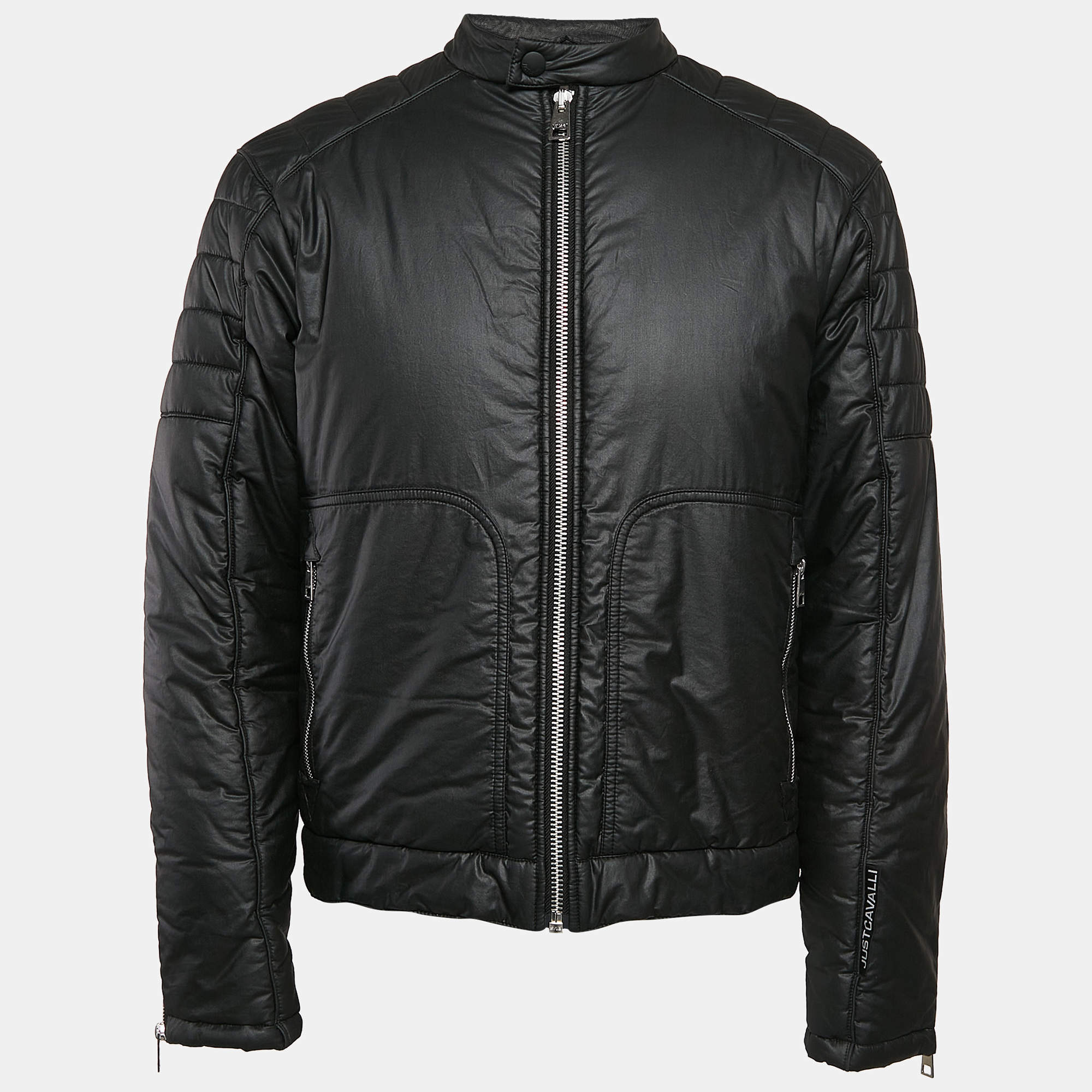 Just Cavalli Coated Cotton Zip-Up Puffer Jacket L