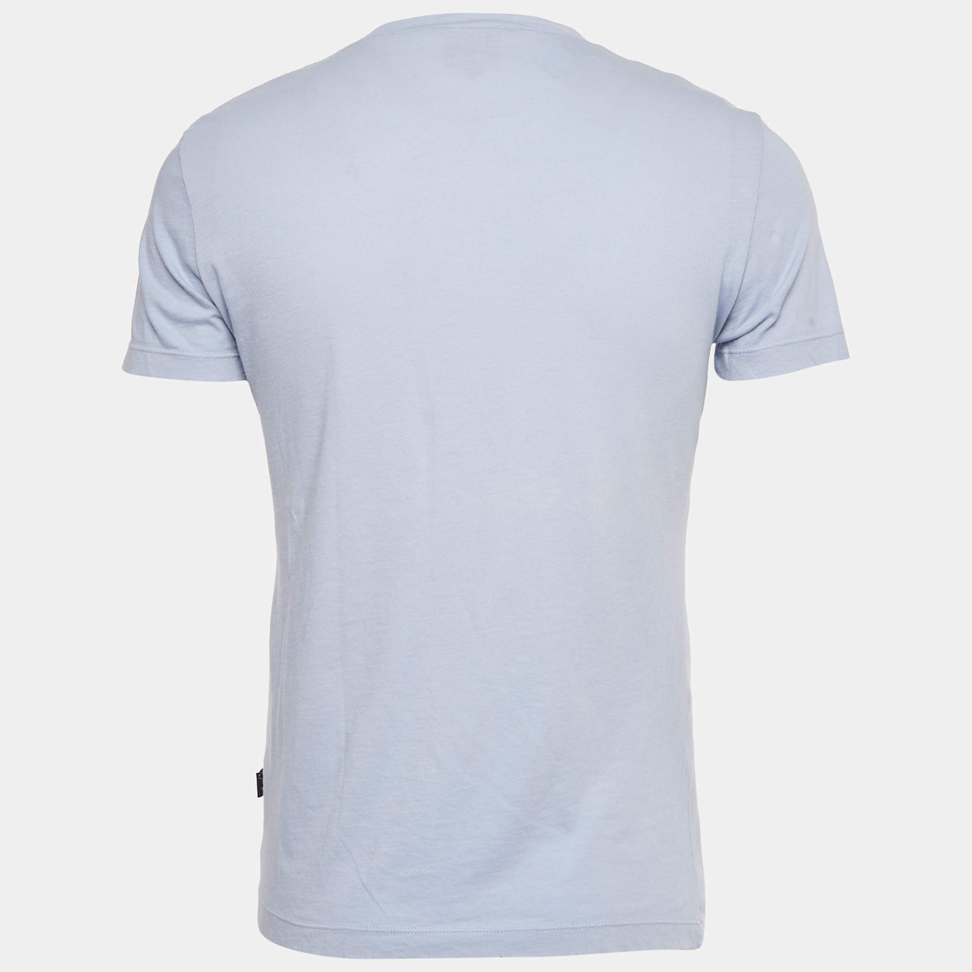 Pre Owned Just Cavalli Blue Printed Jersey Distressed V-Neck T-Shirt M