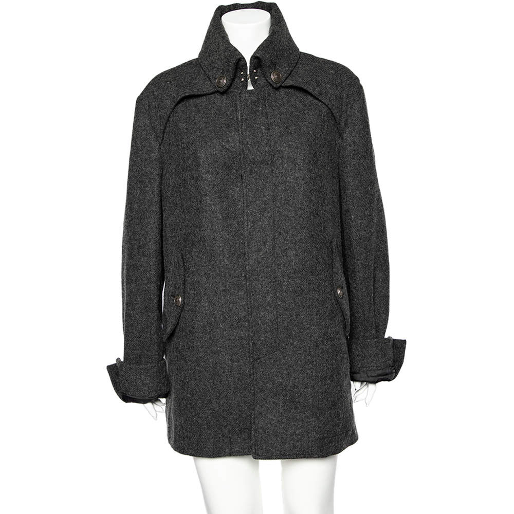 Pre Owned Just Cavalli Charcoal Grey Wool Button Front Jacket 3XL